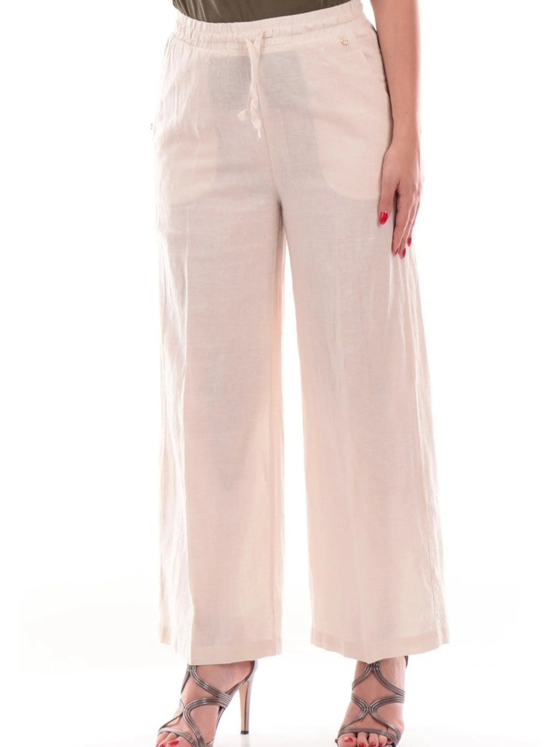 YES ZEE Pantaloni*Pantaloni beige da donna in lino P398J4000