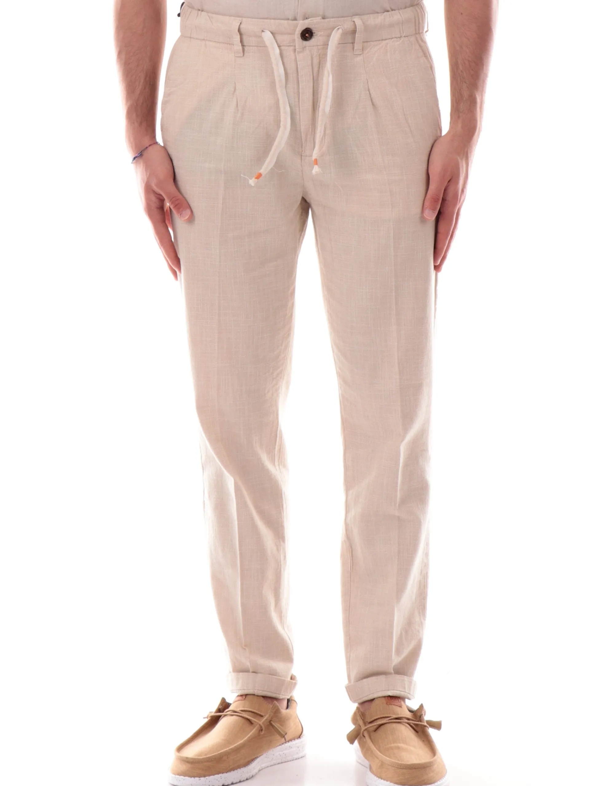 YES ZEE Pantaloni*Pantaloni beige da uomo con tasche e laccetti regolabili P670PF00