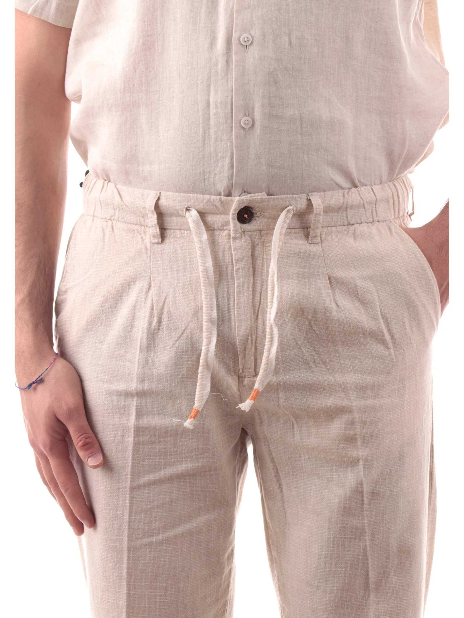 YES ZEE Pantaloni*Pantaloni beige da uomo con tasche e laccetti regolabili P670PF00