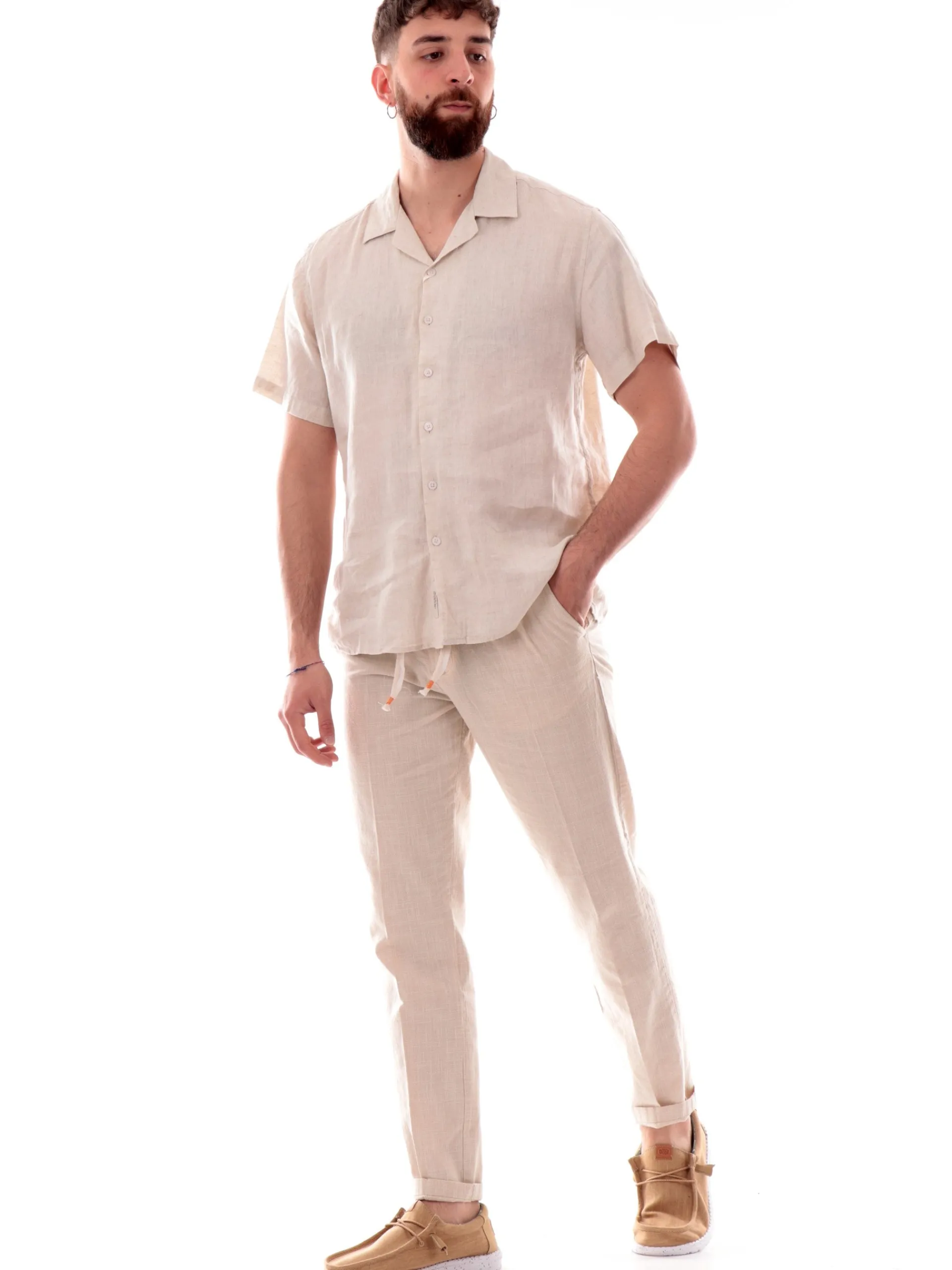 YES ZEE Pantaloni*Pantaloni beige da uomo con tasche e laccetti regolabili P670PF00