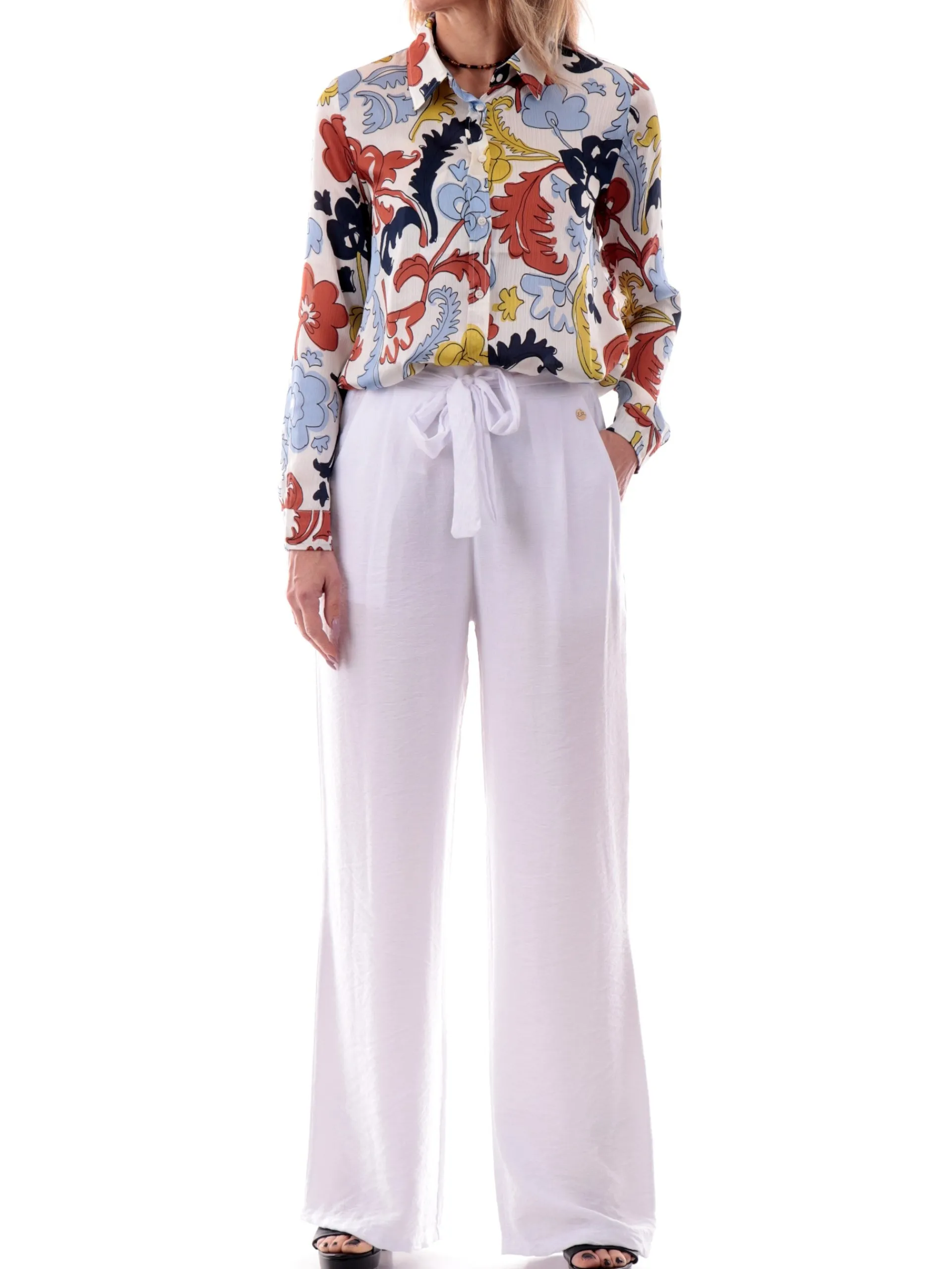 YES ZEE Pantaloni*Pantaloni bianchi da donna con cintura fissa morbidi P379YV000