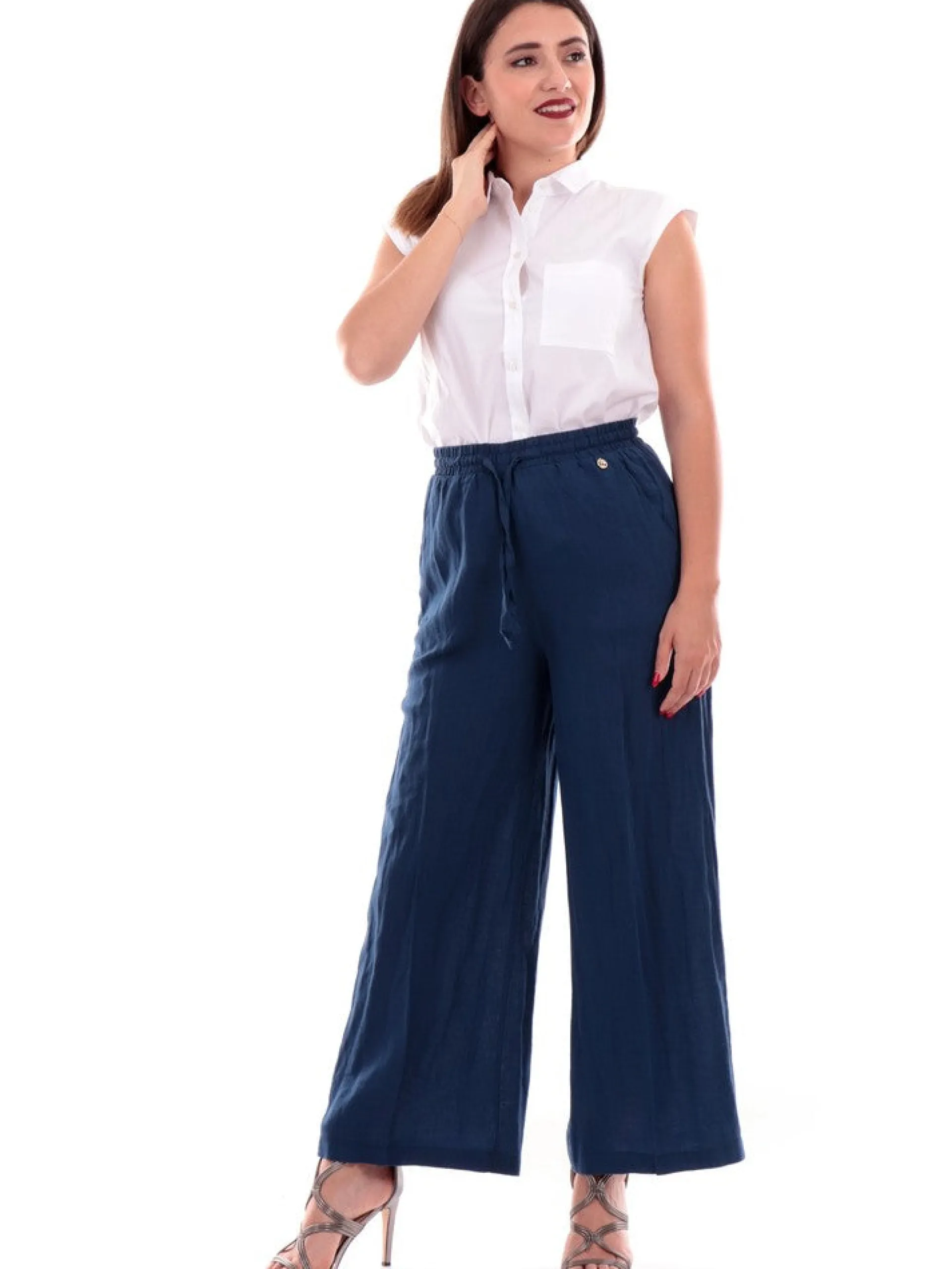 YES ZEE Pantaloni*Pantaloni blu da donna in lino P398J4000