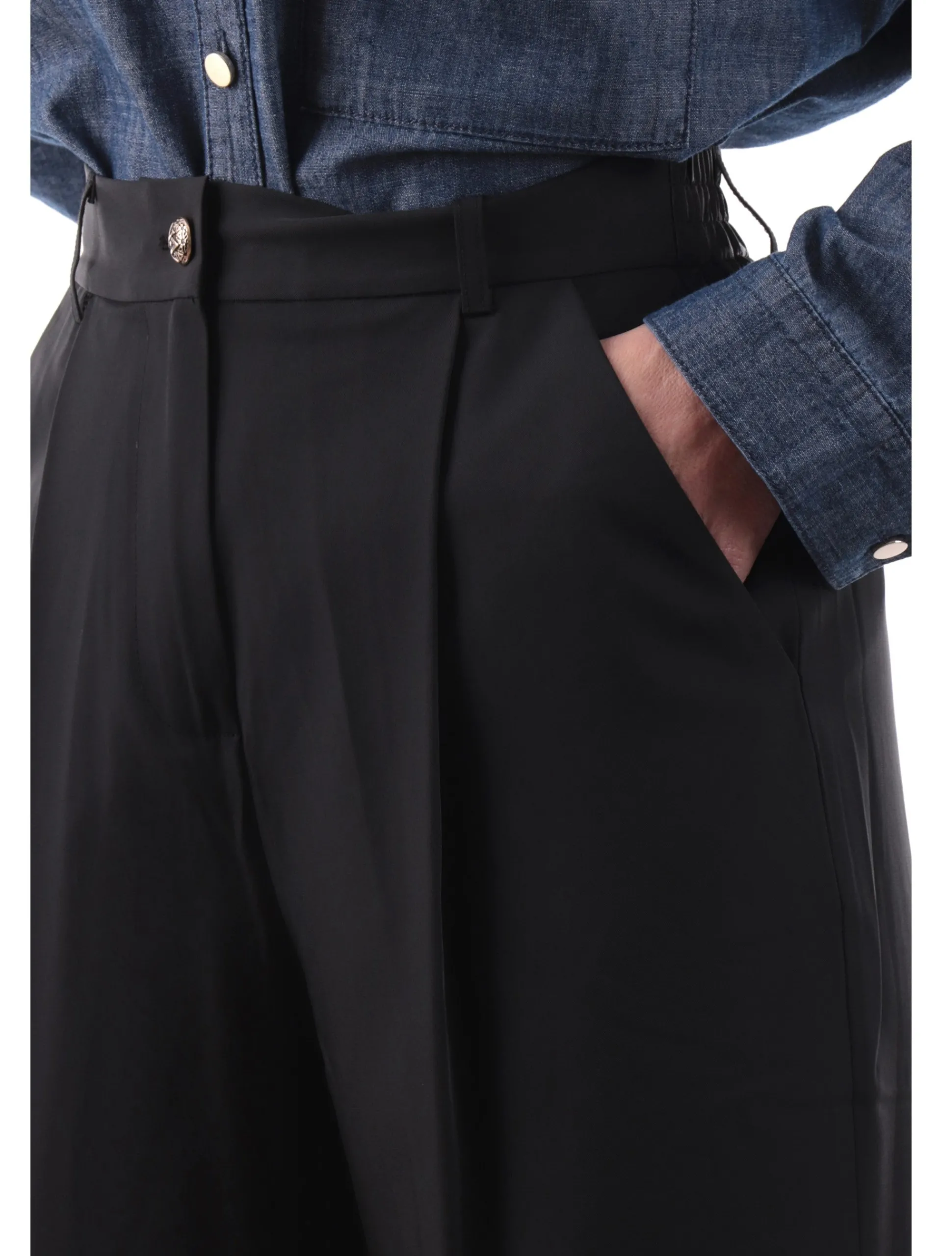 YES ZEE Pantaloni*Pantaloni neri da donna con banda elastica P385KE000
