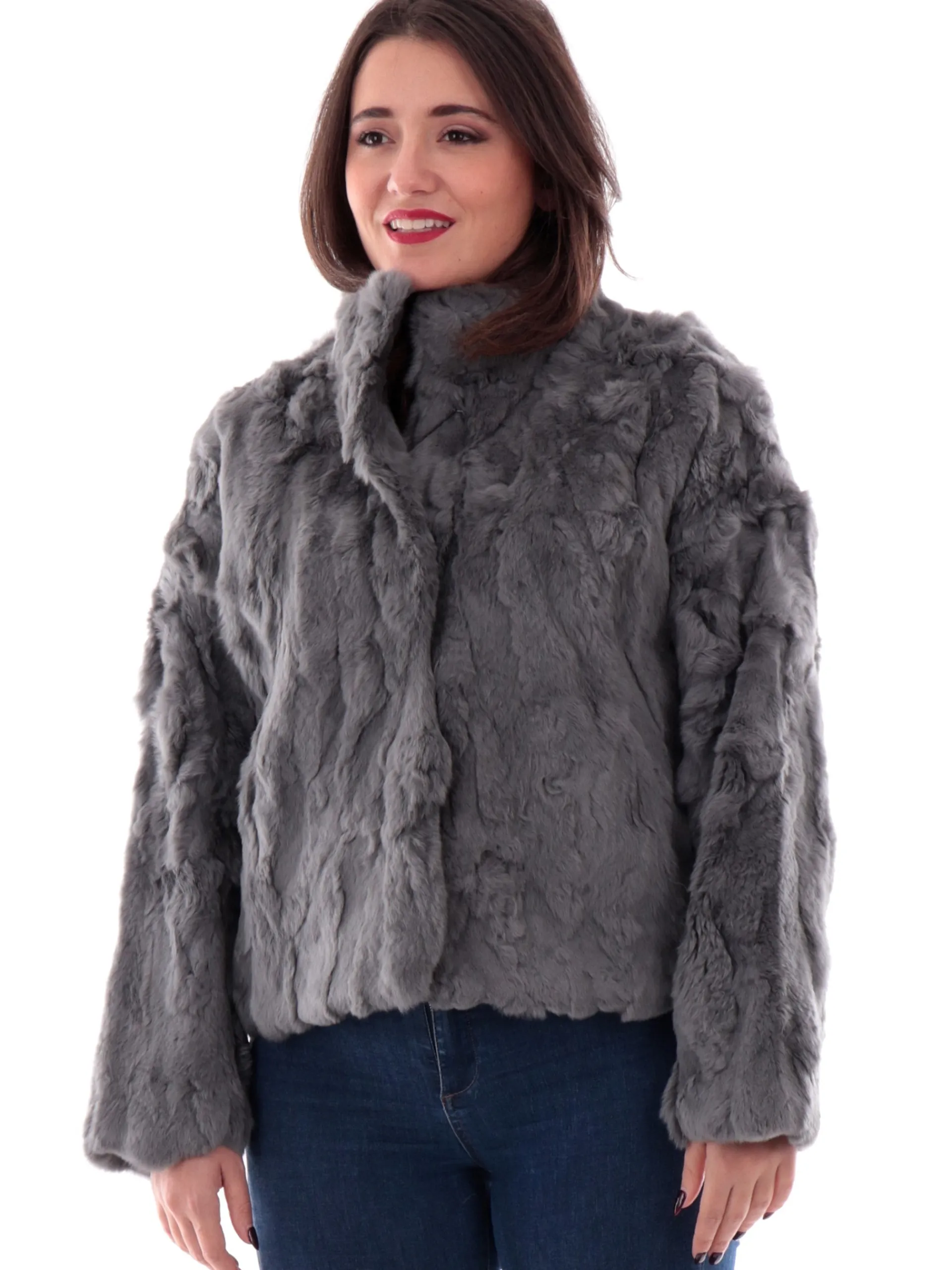 TAVUS Giubbini*Pelliccia Rex grigia da donna vera 100% lapin 24160