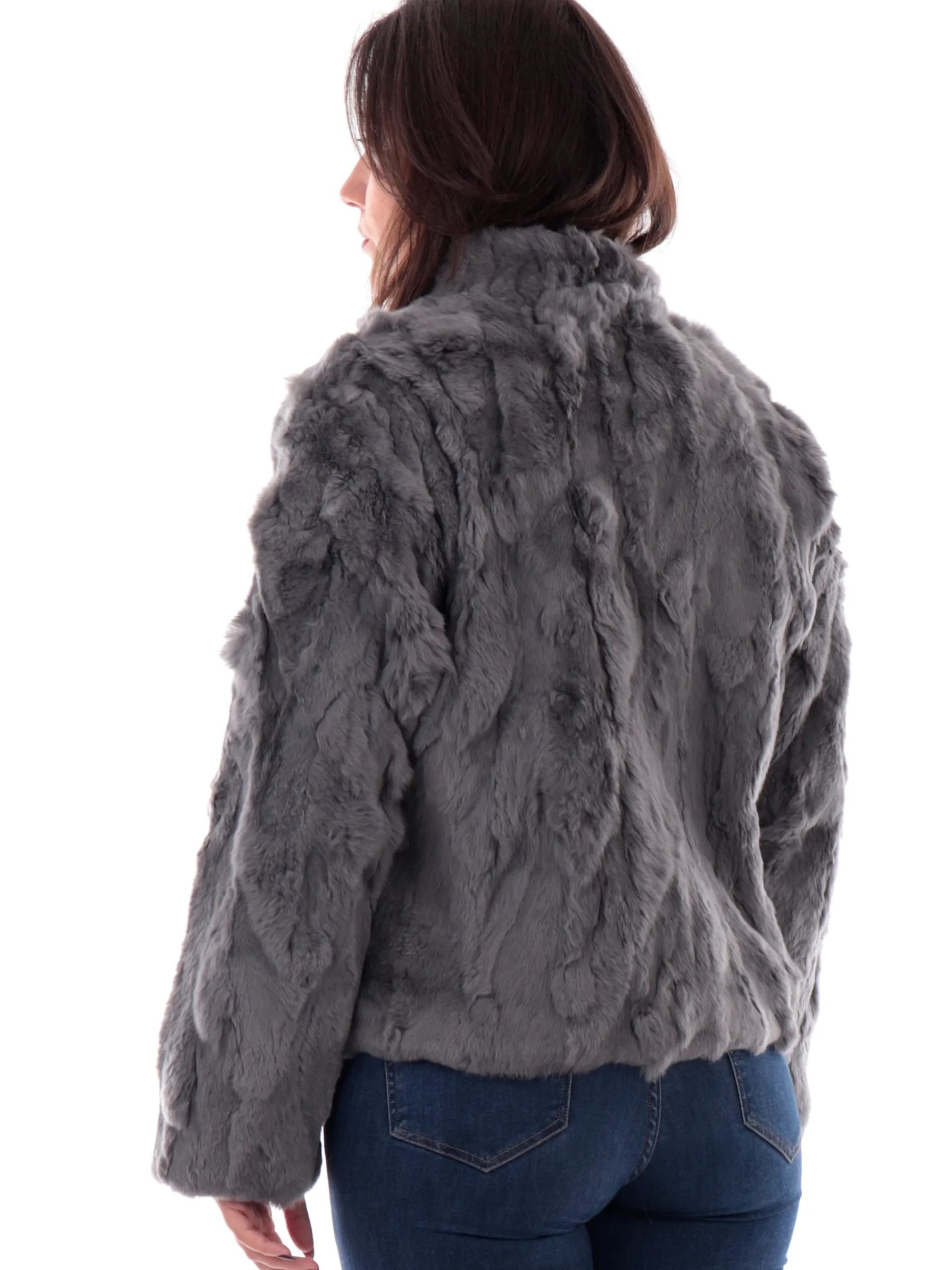 TAVUS Giubbini*Pelliccia Rex grigia da donna vera 100% lapin 24160
