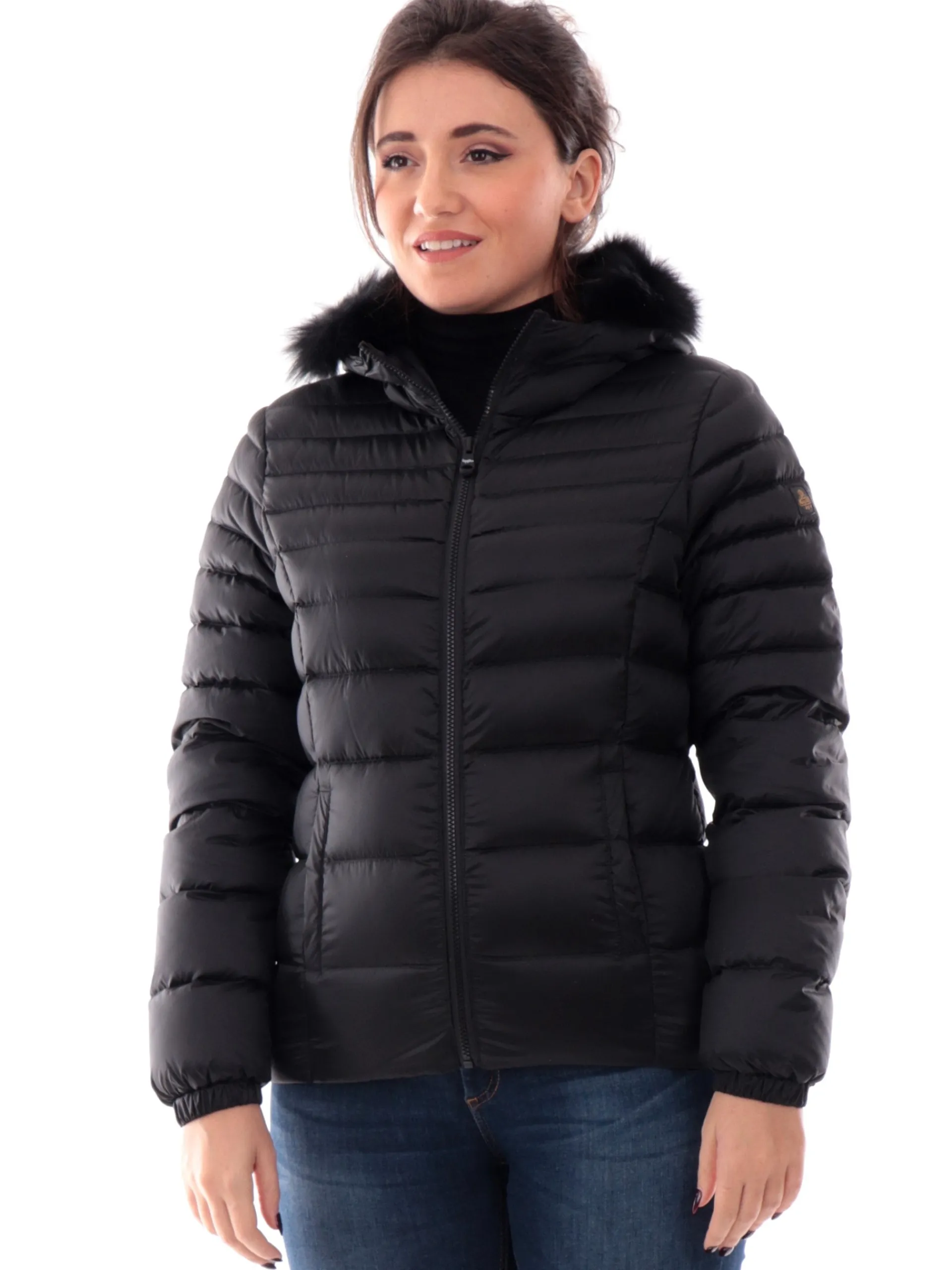 REFRIGIWEAR Giubbini*Piumino Mead Fur nero da donna con pelliccia W97618