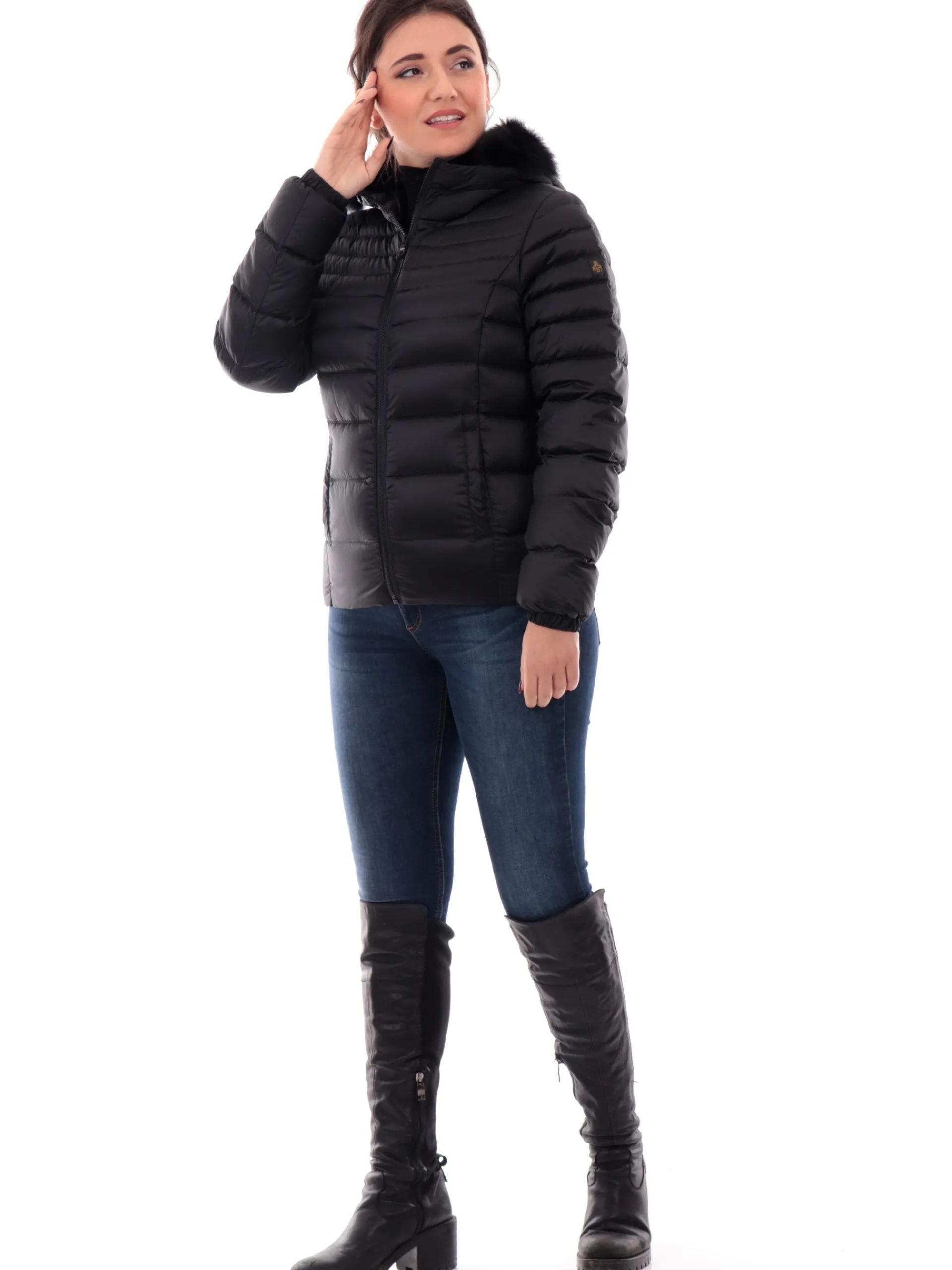 REFRIGIWEAR Giubbini*Piumino Mead Fur nero da donna con pelliccia W97618
