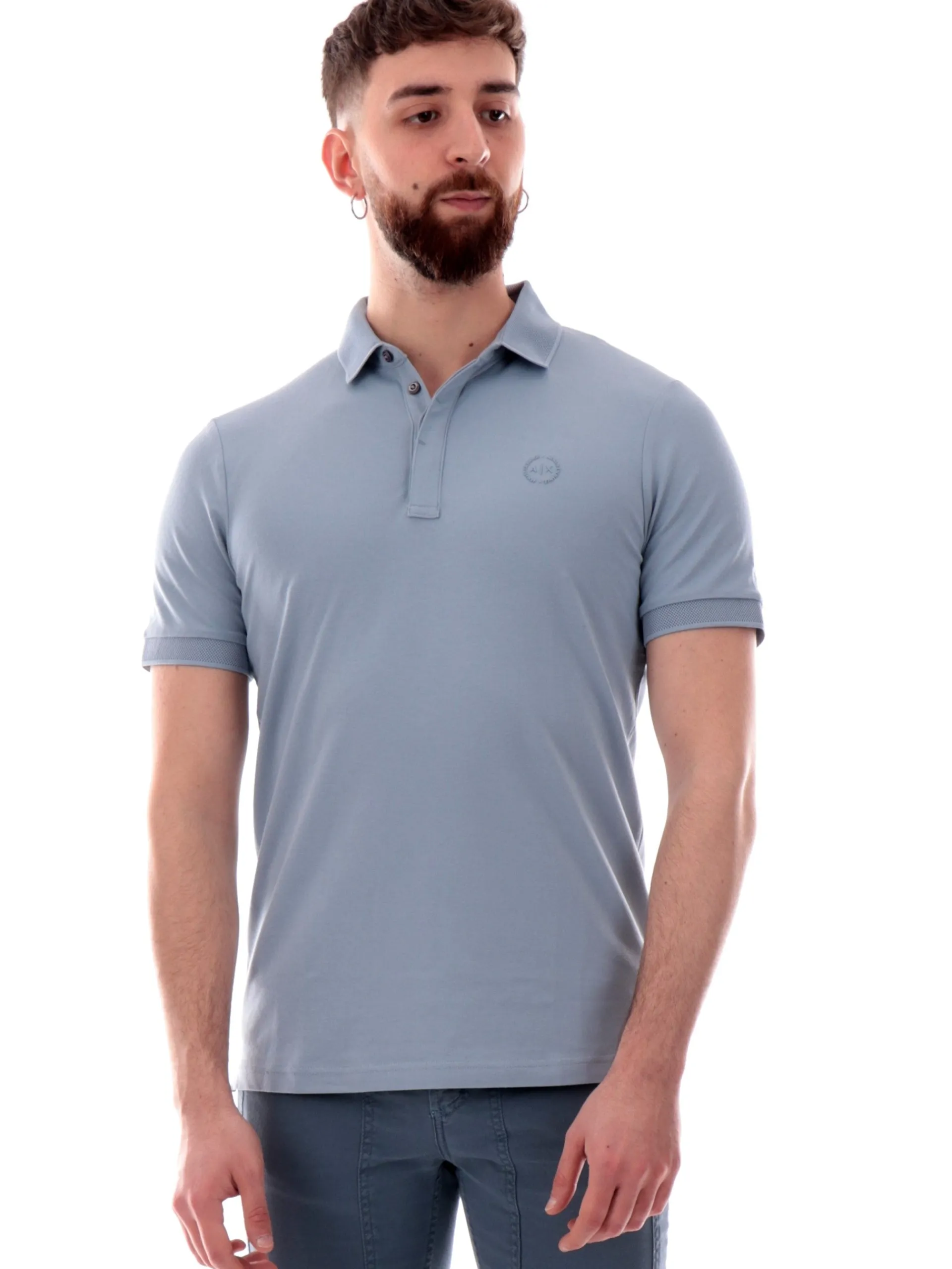 ARMANI EXCHANGE Polo*Polo AX celeste da uomo logo AX gommato 8NZF91ZJ81Z
