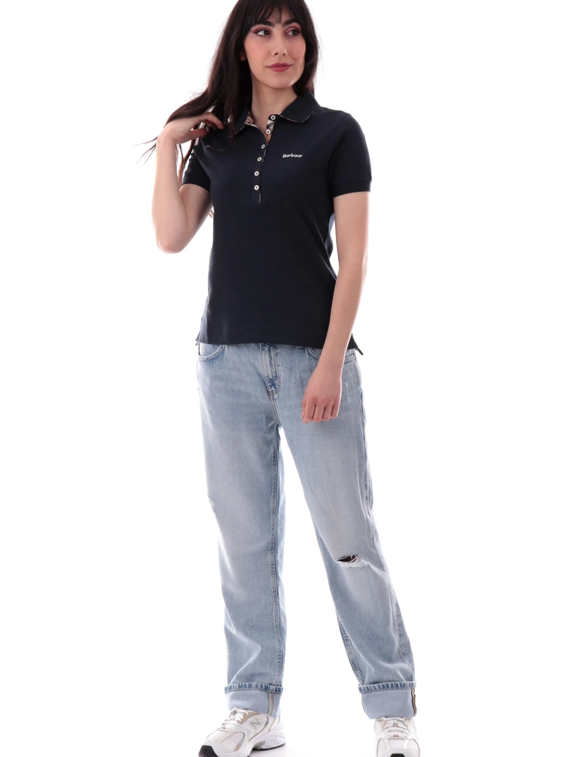 BARBOUR Polo*Polo blu da donna Portsdown logo bianco LML0634-NY16