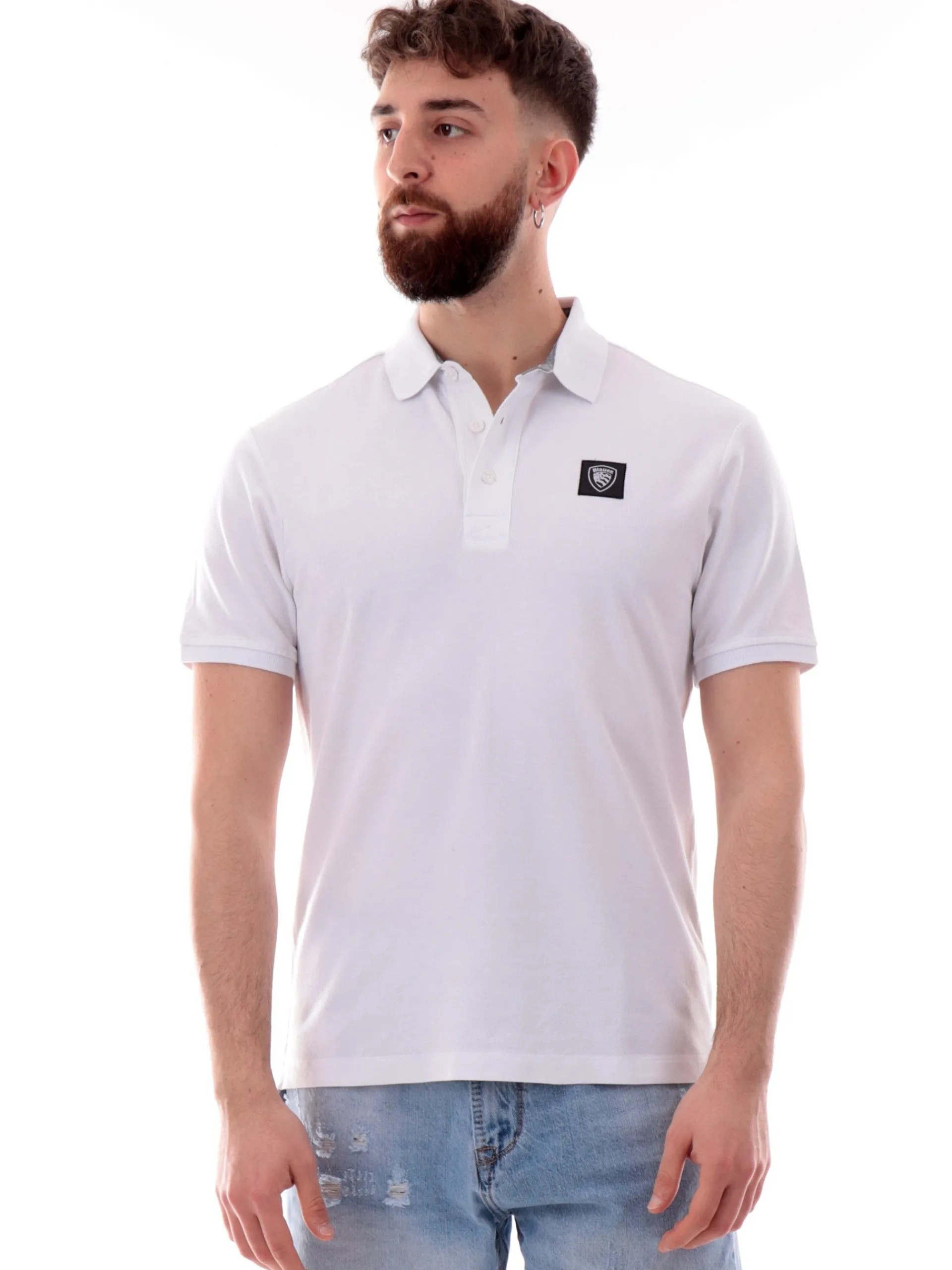 BLAUER Polo*Polo bianca Alban da uomo logo lato cuore T02309007125