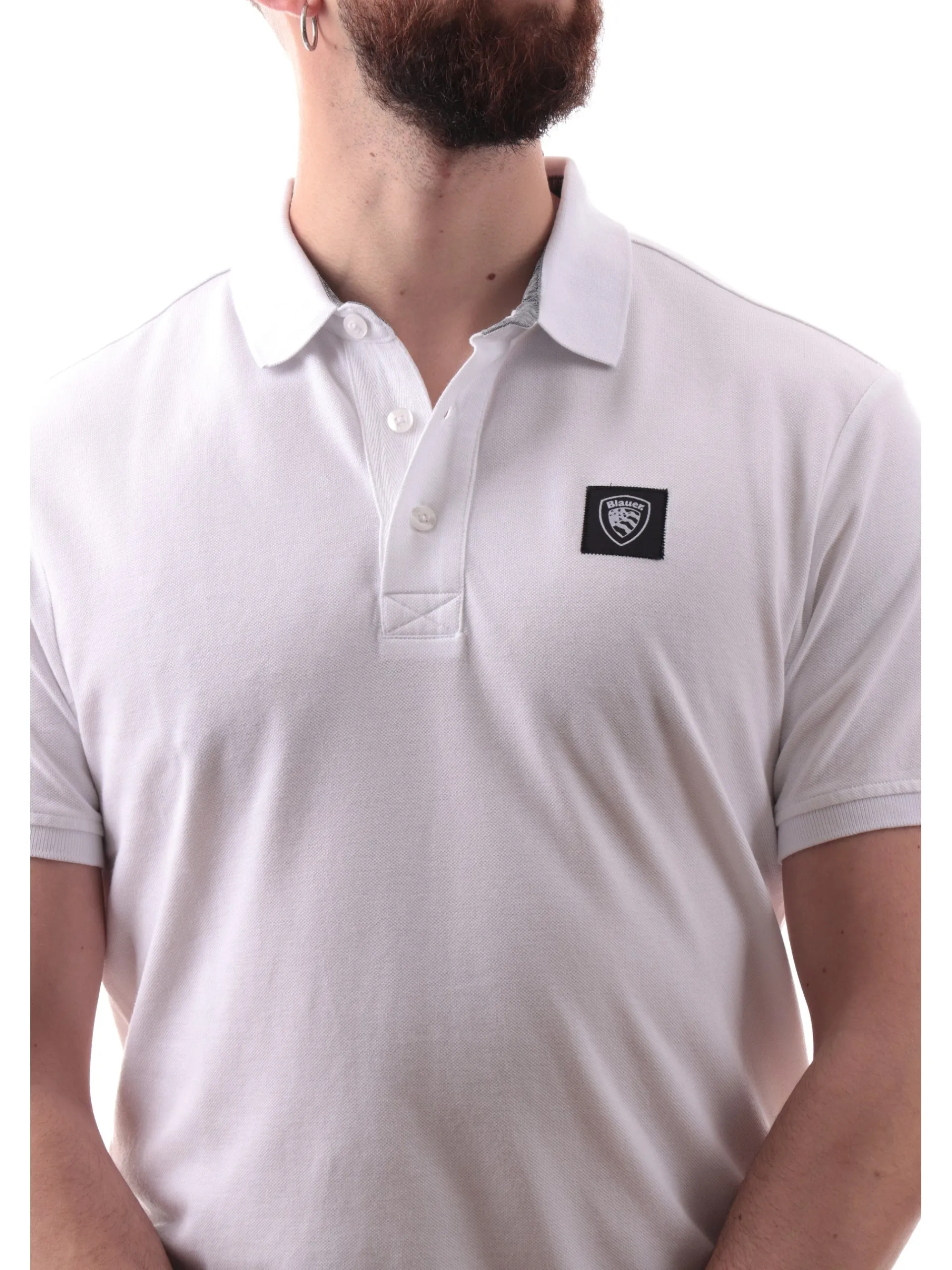 BLAUER Polo*Polo bianca Alban da uomo logo lato cuore T02309007125