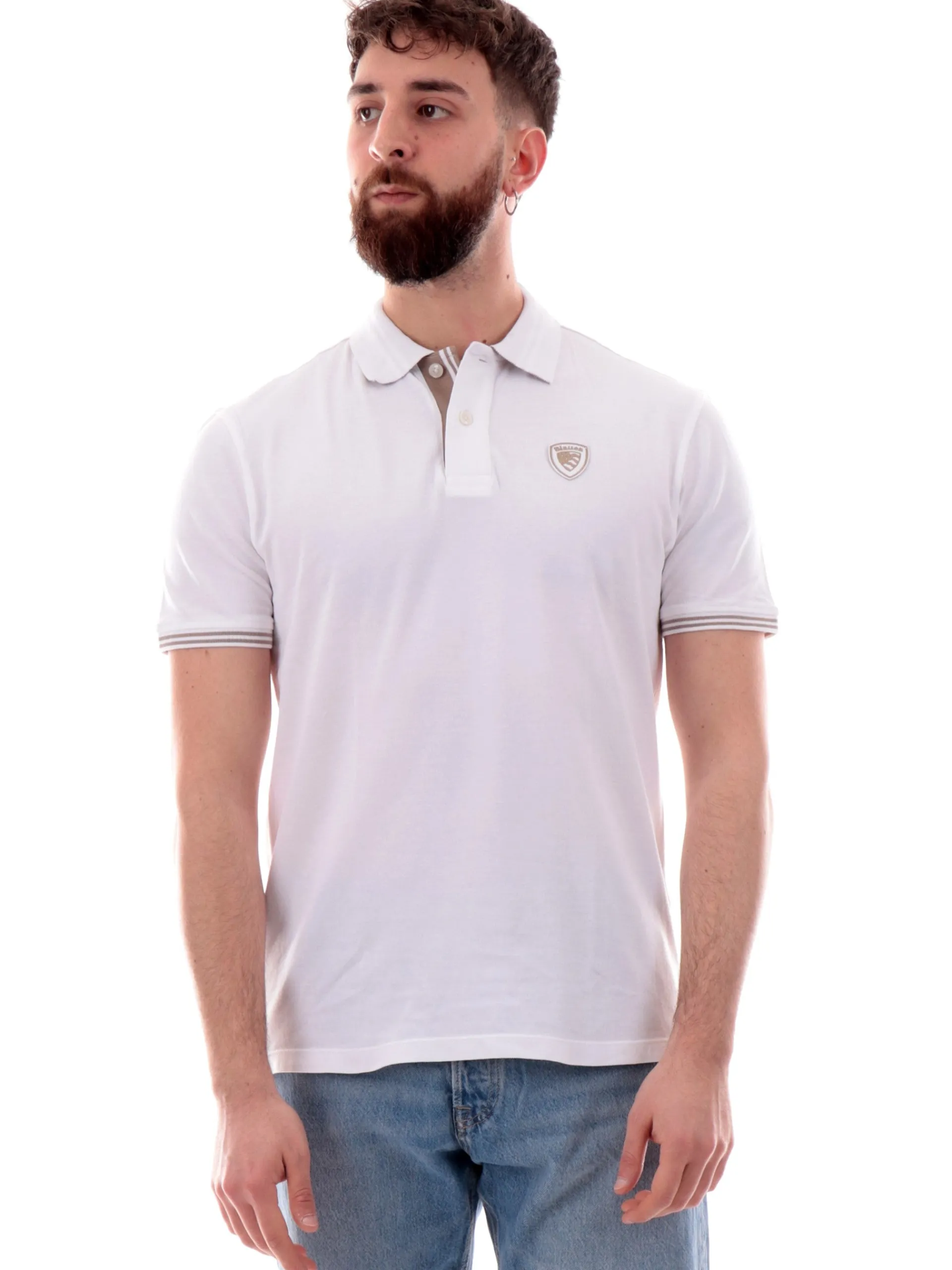 BLAUER Polo*Polo bianca Oakland da uomo patch ricamato T02306006801