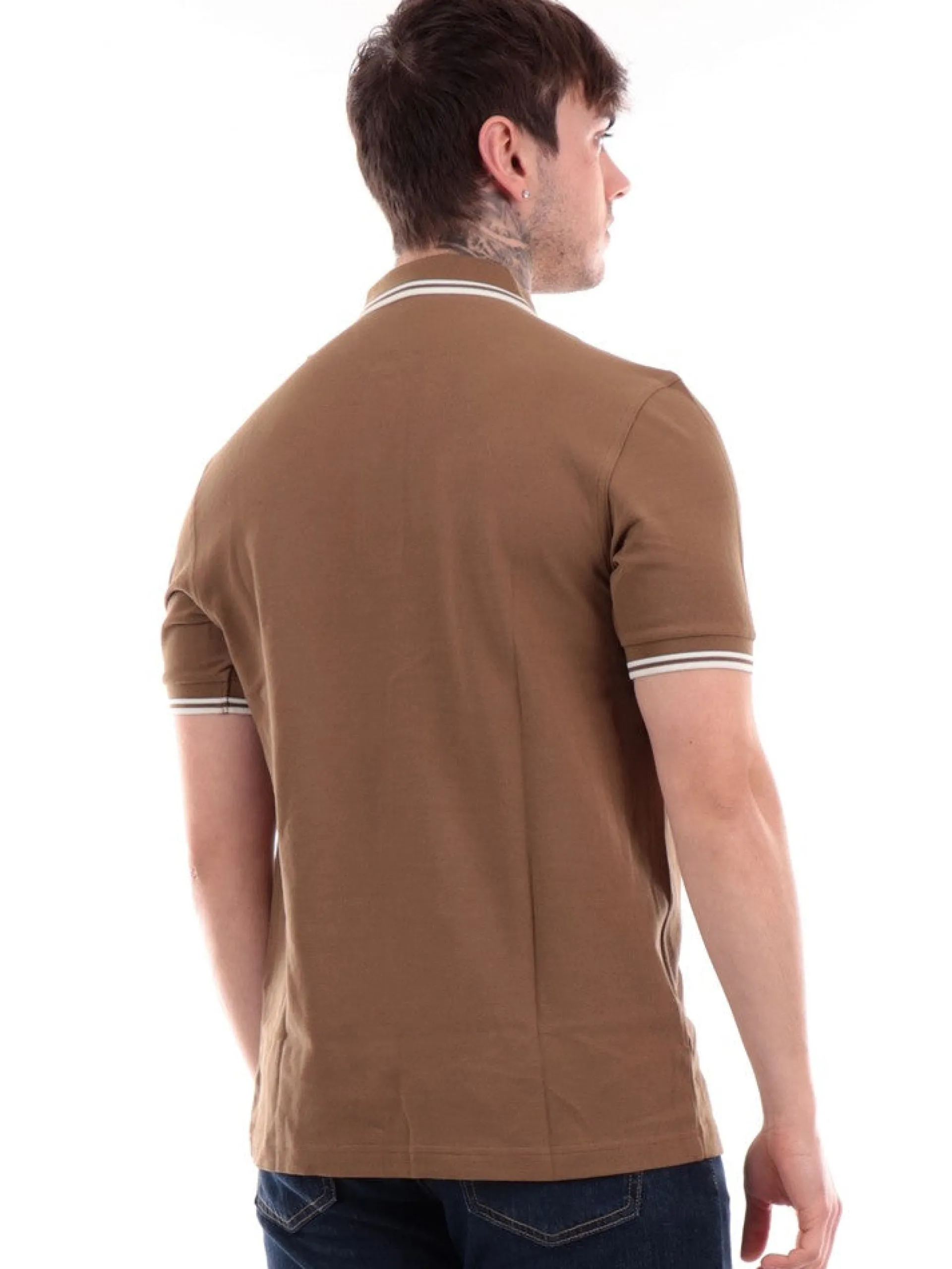FRED PERRY Polo*Polo Beige da Uomo con bordini Bianchi Twin Tipped M3600U90