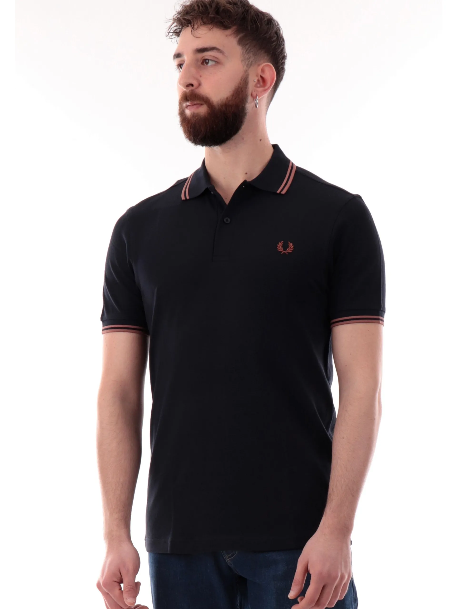 FRED PERRY Polo*Polo blu da uomo bande bronzo Twin Tipped M3600