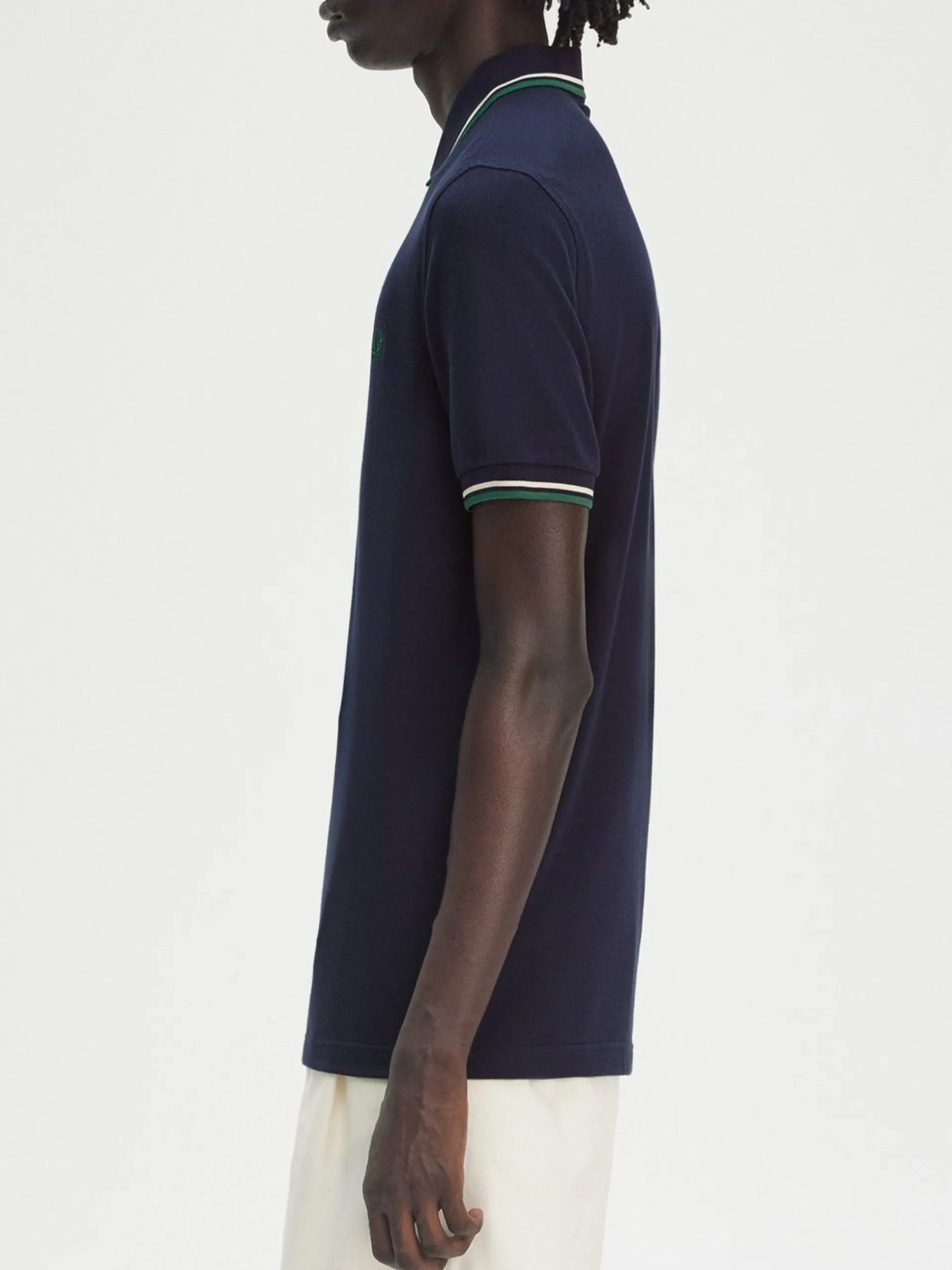 FRED PERRY Polo*Polo blu da uomo inserti verdi e bianchi Twin Tipped M3600