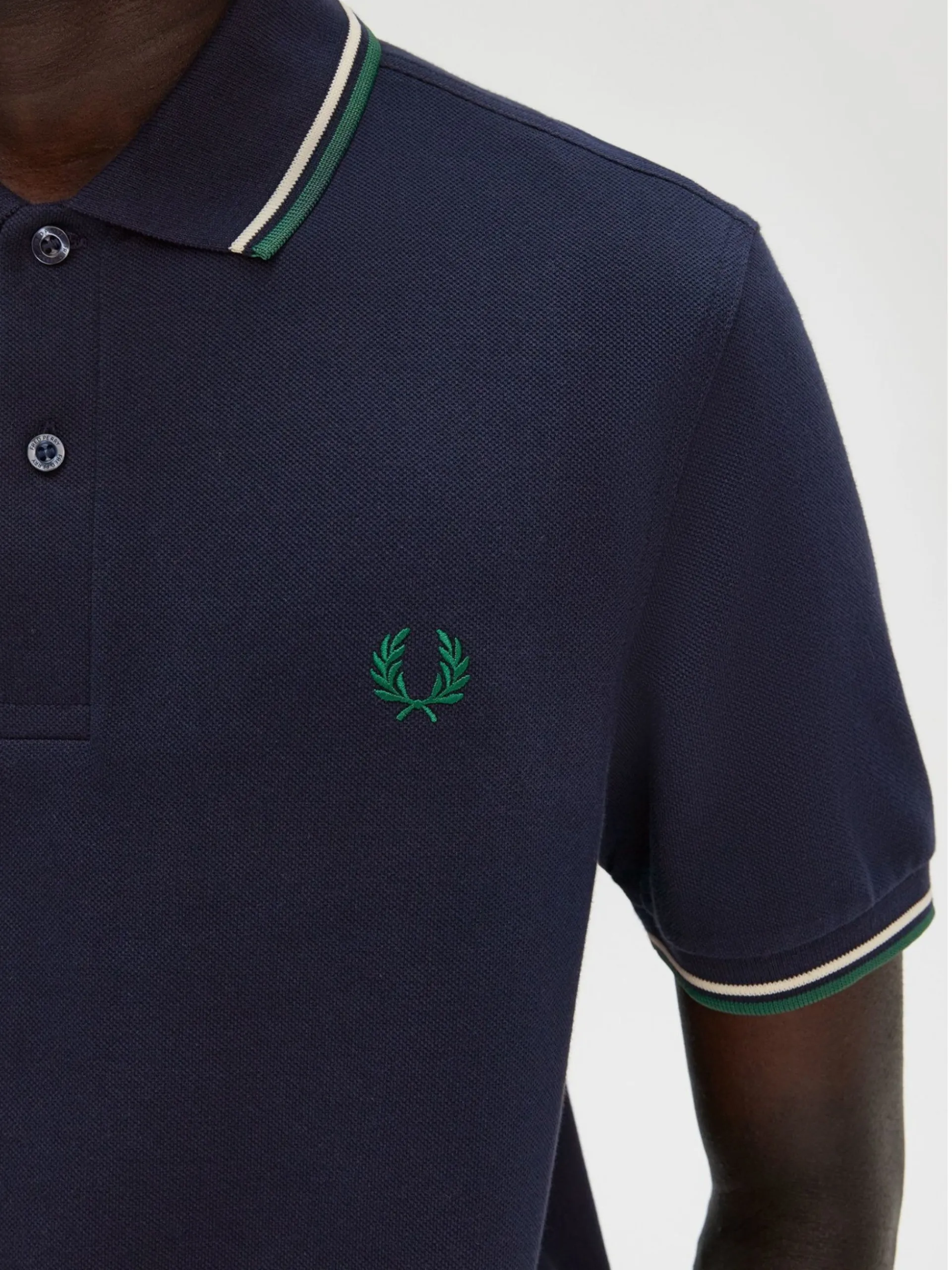FRED PERRY Polo*Polo blu da uomo inserti verdi e bianchi Twin Tipped M3600