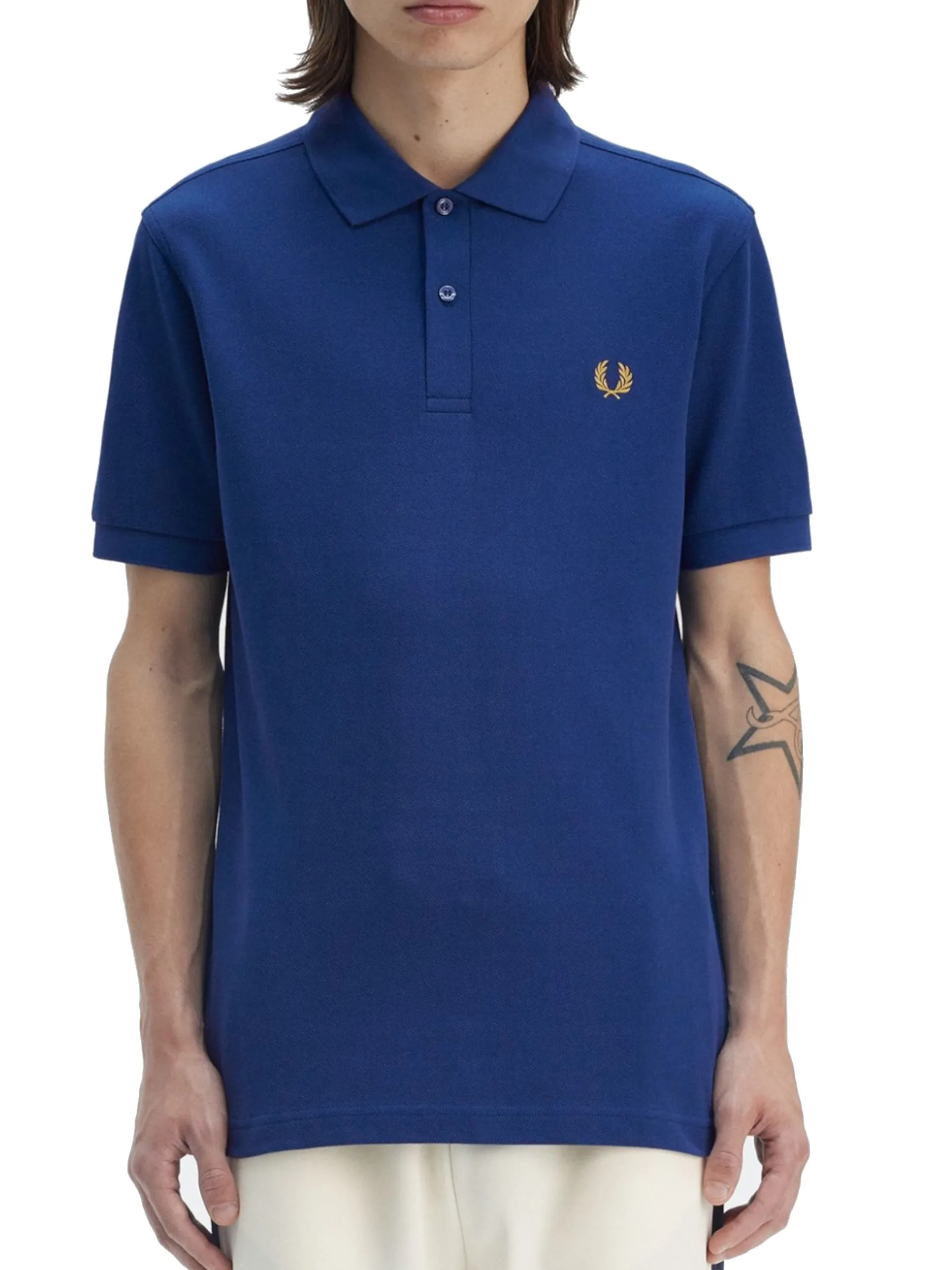 FRED PERRY Polo*Polo blu da uomo logo oro ricamato M6000