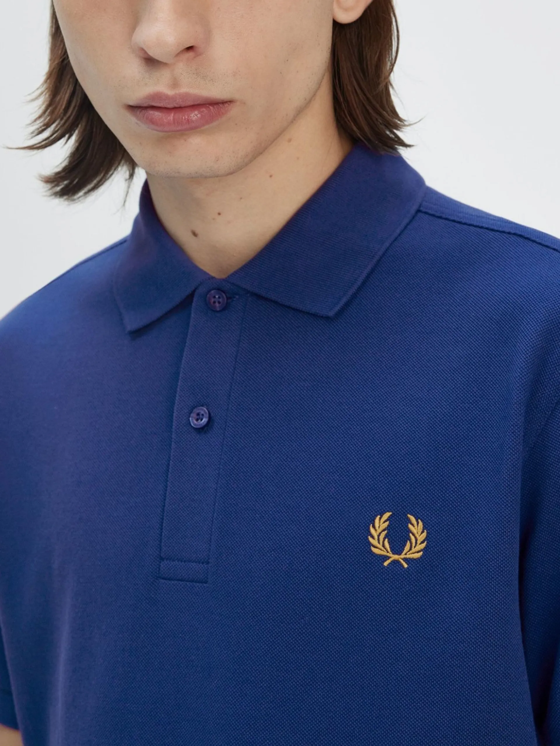 FRED PERRY Polo*Polo blu da uomo logo oro ricamato M6000