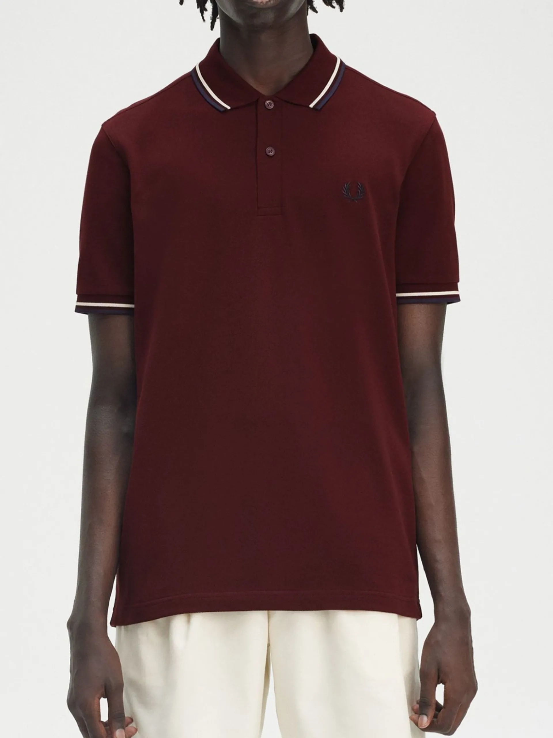 FRED PERRY Polo*Polo bordeaux da uomo inserti blu e bianchi Twin Tipped M3600