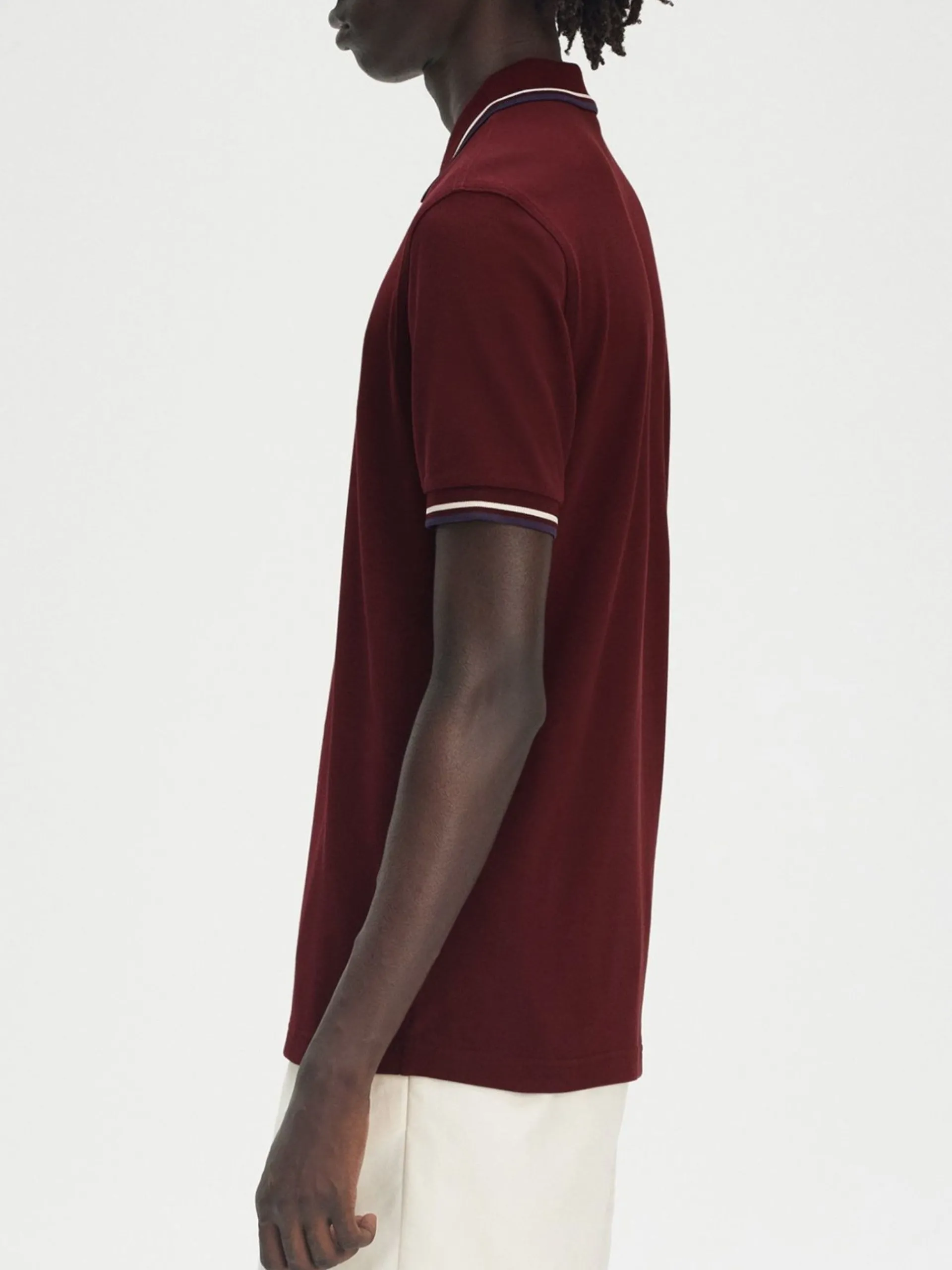 FRED PERRY Polo*Polo bordeaux da uomo inserti blu e bianchi Twin Tipped M3600