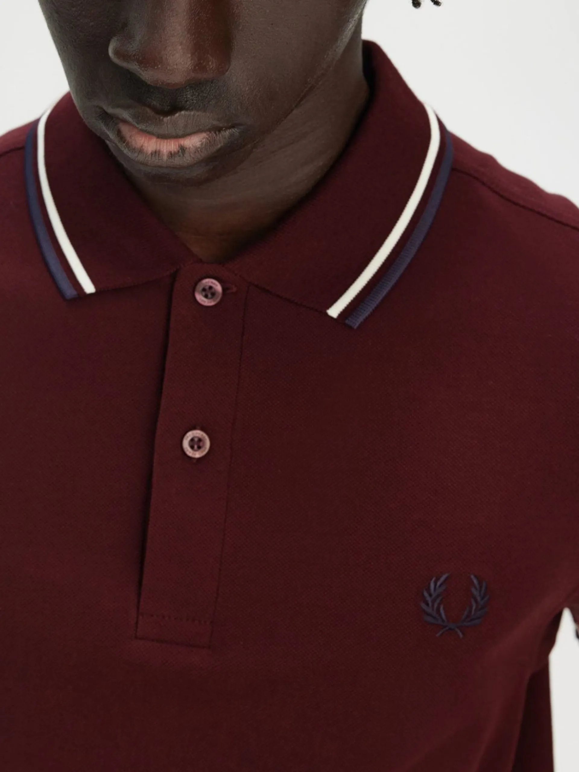 FRED PERRY Polo*Polo bordeaux da uomo inserti blu e bianchi Twin Tipped M3600