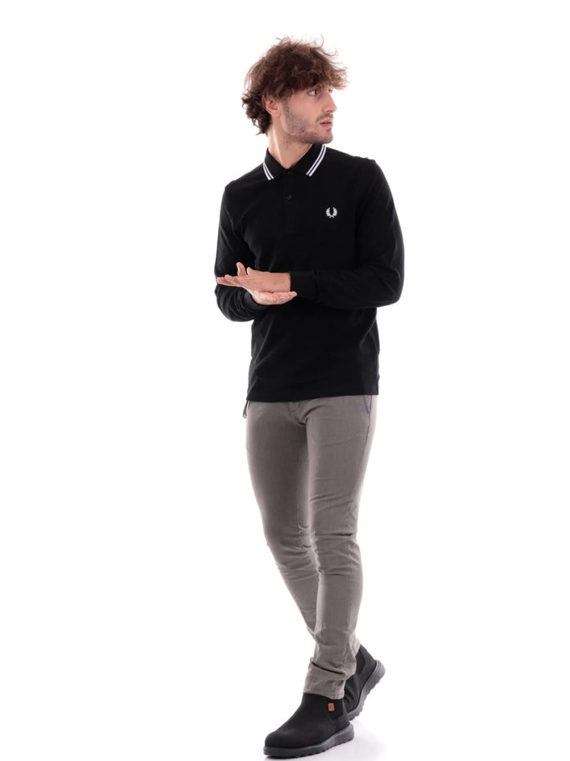 FRED PERRY Polo*Polo Maniche Lunghe nera Twin Tipped M3636
