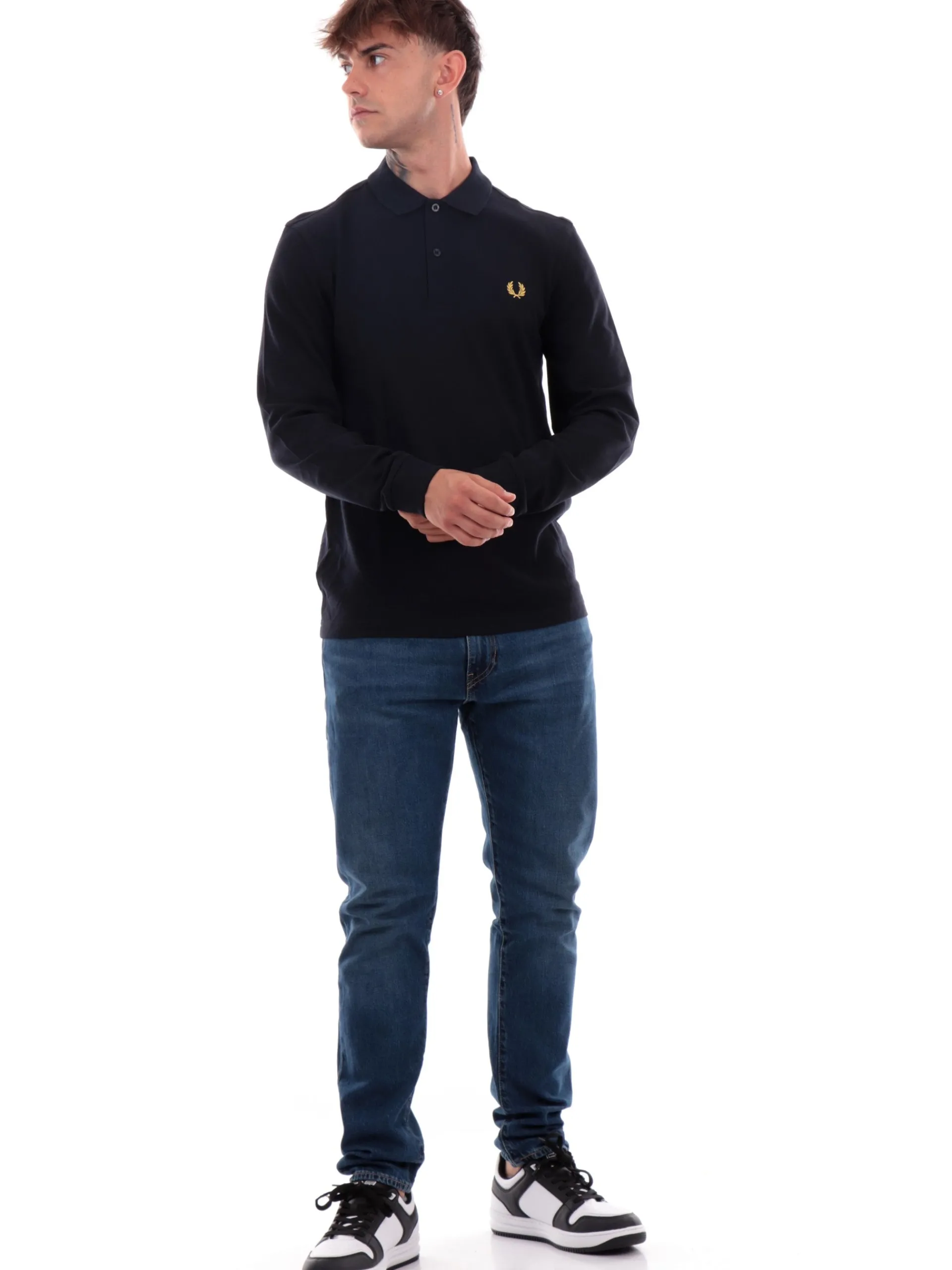 FRED PERRY Polo*Polo Maniche Lunghe da Uomo blu plain M6006