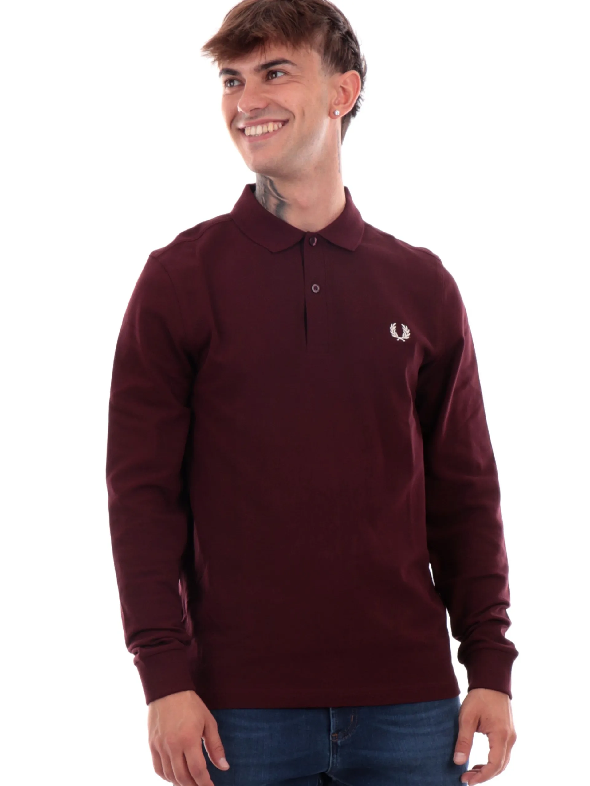 FRED PERRY Polo*Polo Maniche Lunghe da Uomo bordeaux plain Shirt M6006