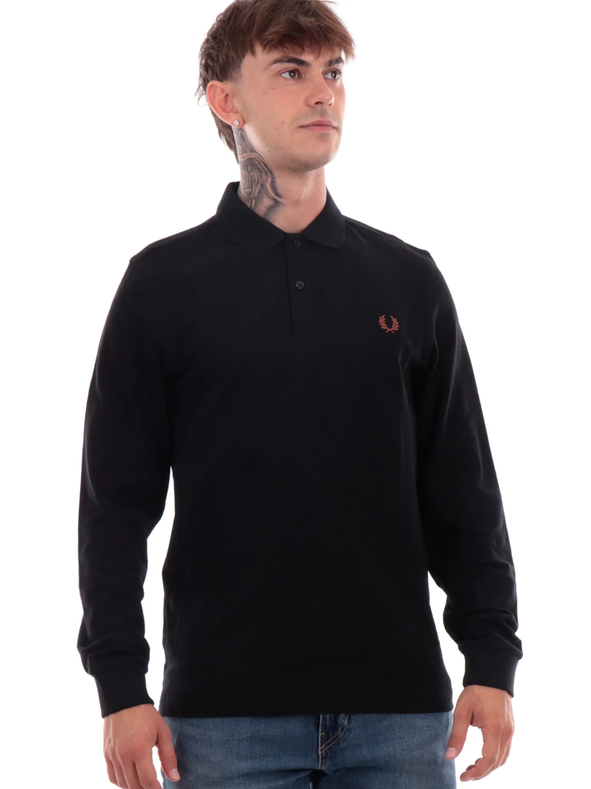 FRED PERRY Polo*Polo Maniche Lunghe da Uomo nera plain M6006