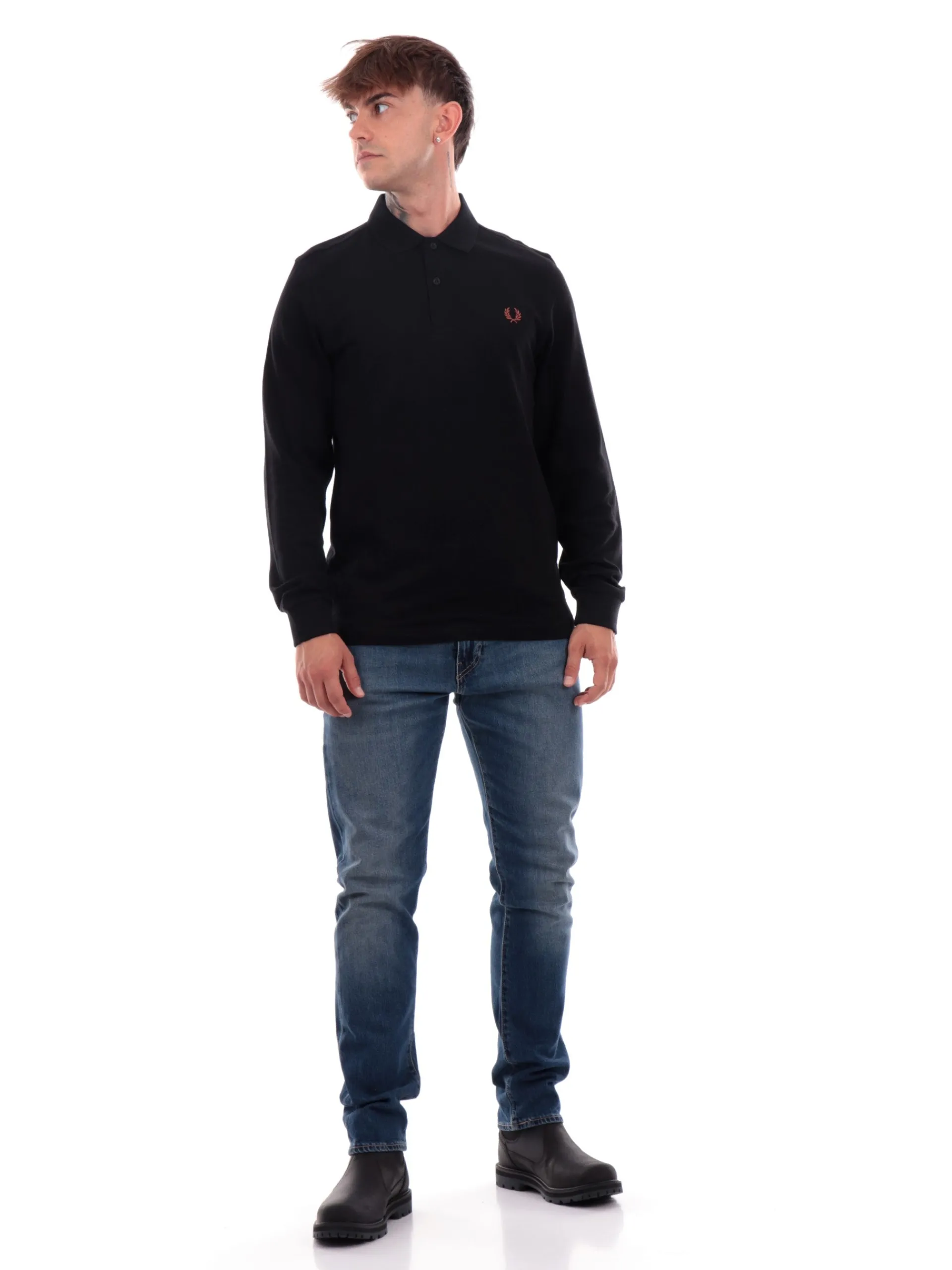 FRED PERRY Polo*Polo Maniche Lunghe da Uomo nera plain M6006