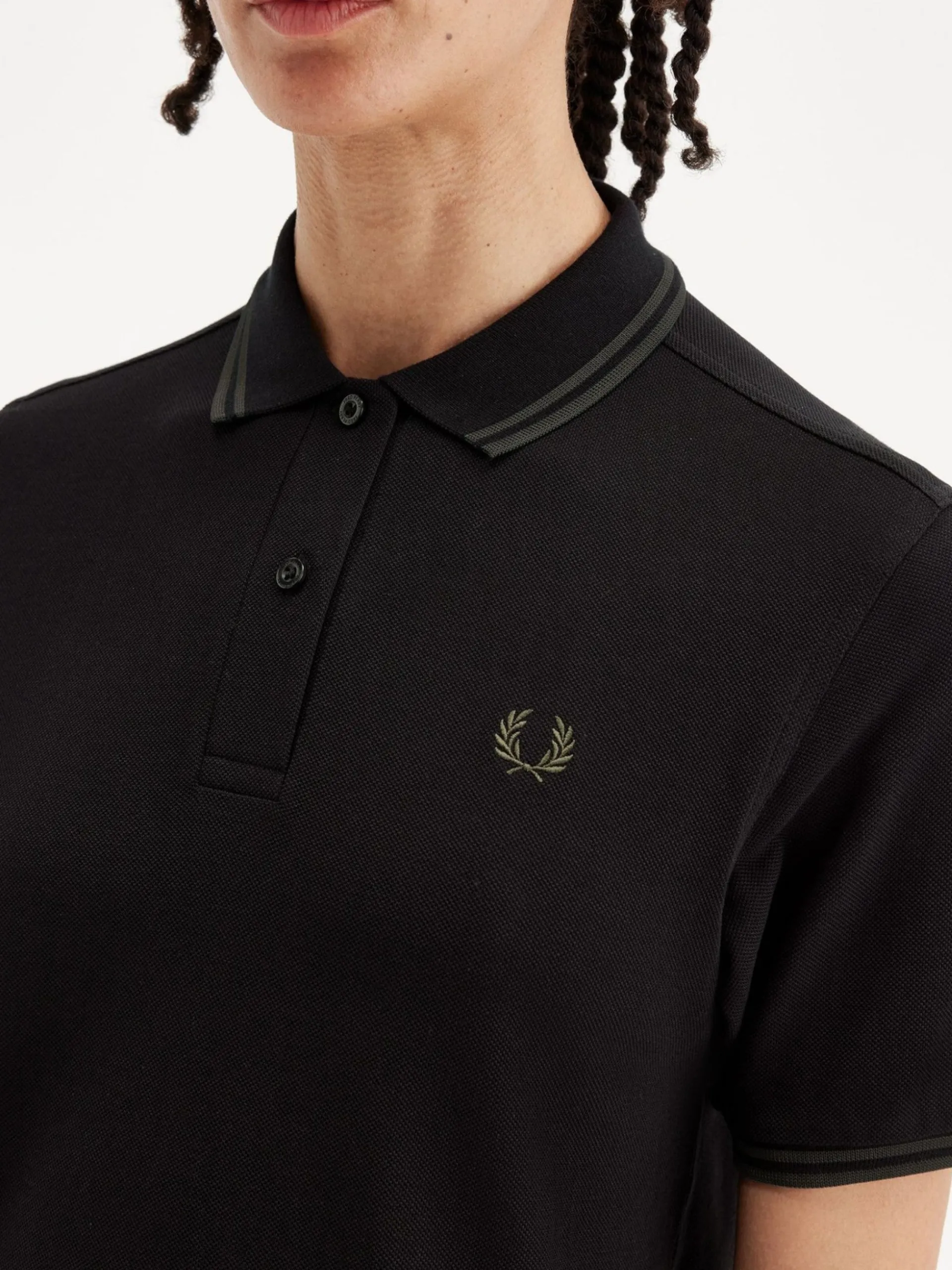 FRED PERRY Polo*Polo nera da uomo inserti verdi Twin Tipped M3600