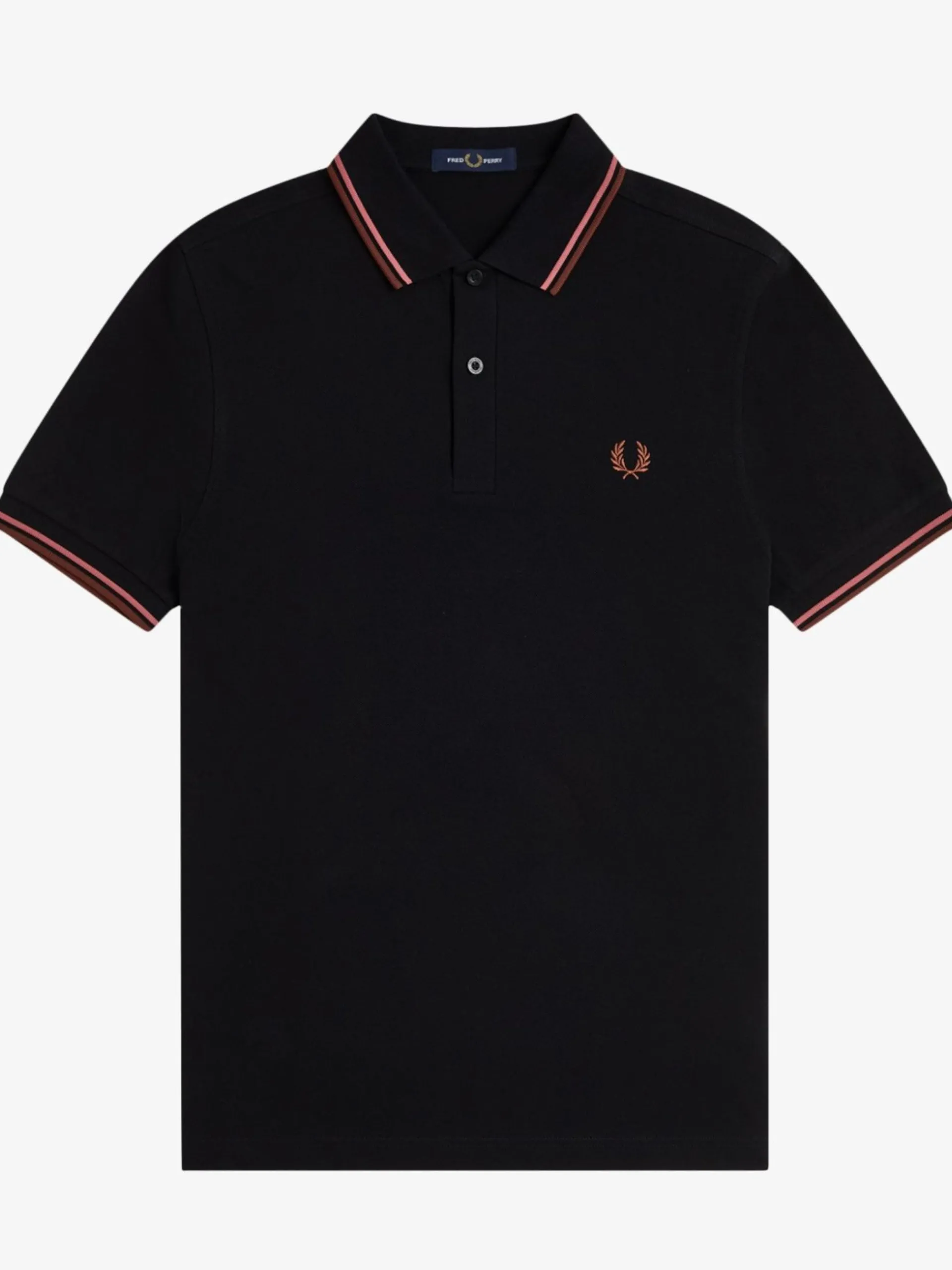 FRED PERRY Polo*Polo nera da uomo inserti rosa e marroni Twin Tipped M3600