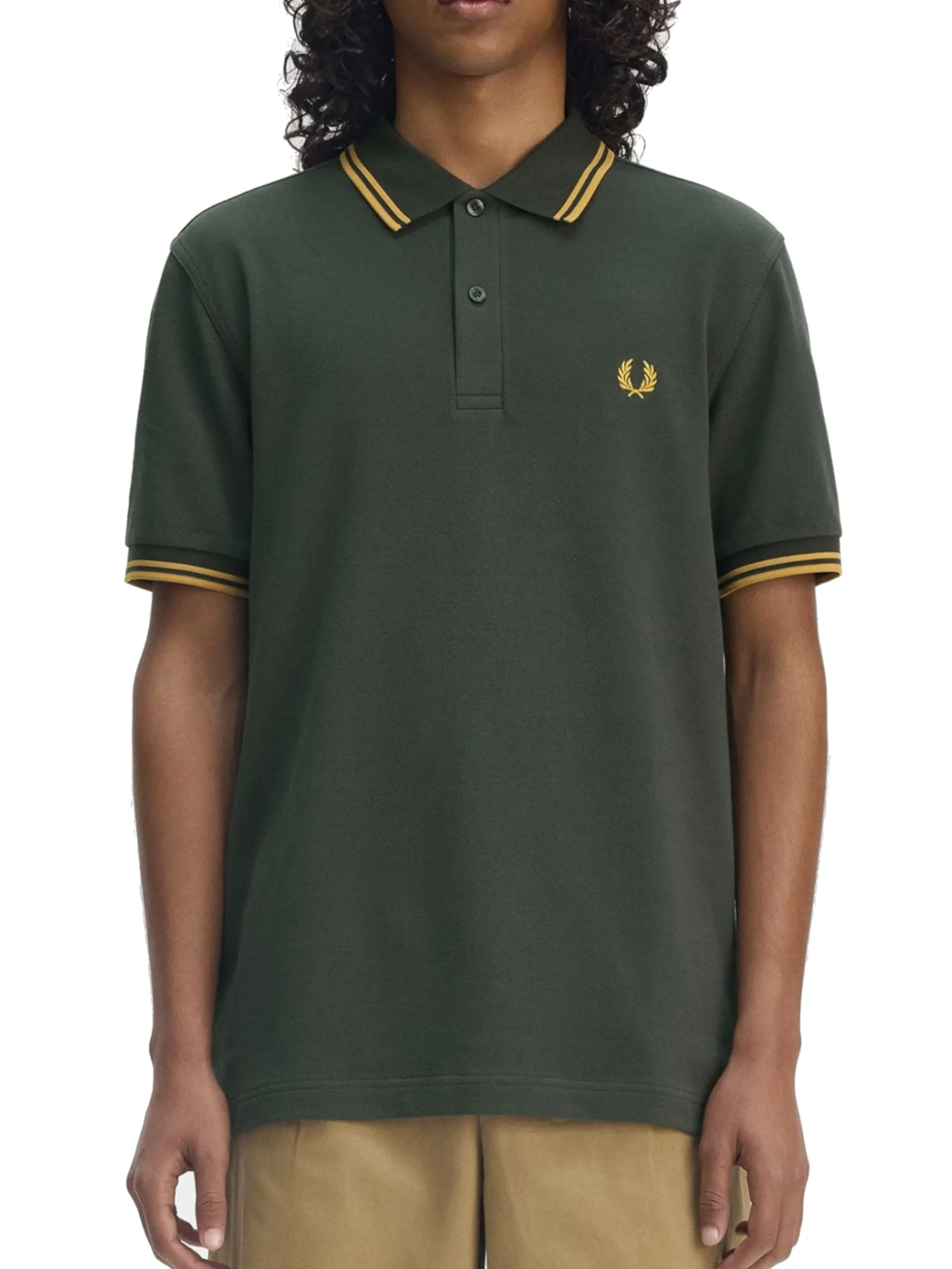 FRED PERRY Polo*Polo verde da uomo inserti oro Twin Tipped M3600