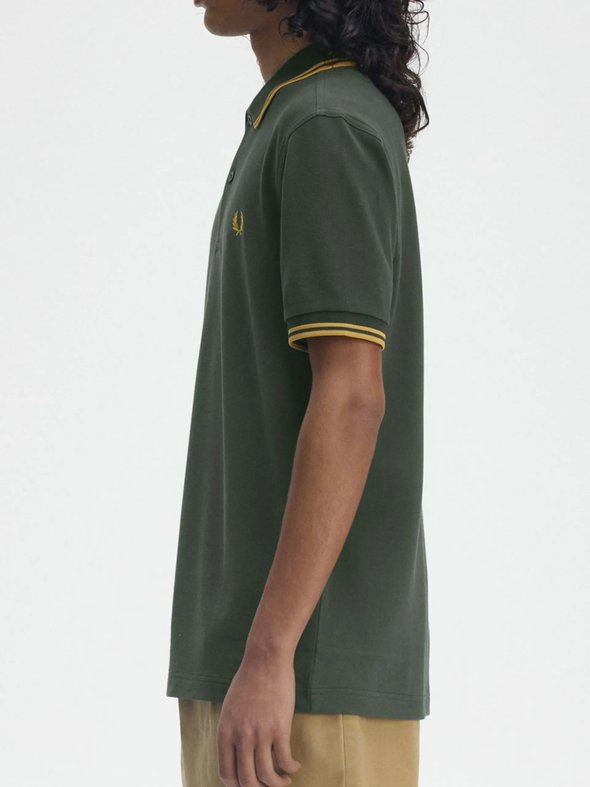 FRED PERRY Polo*Polo verde da uomo inserti oro Twin Tipped M3600