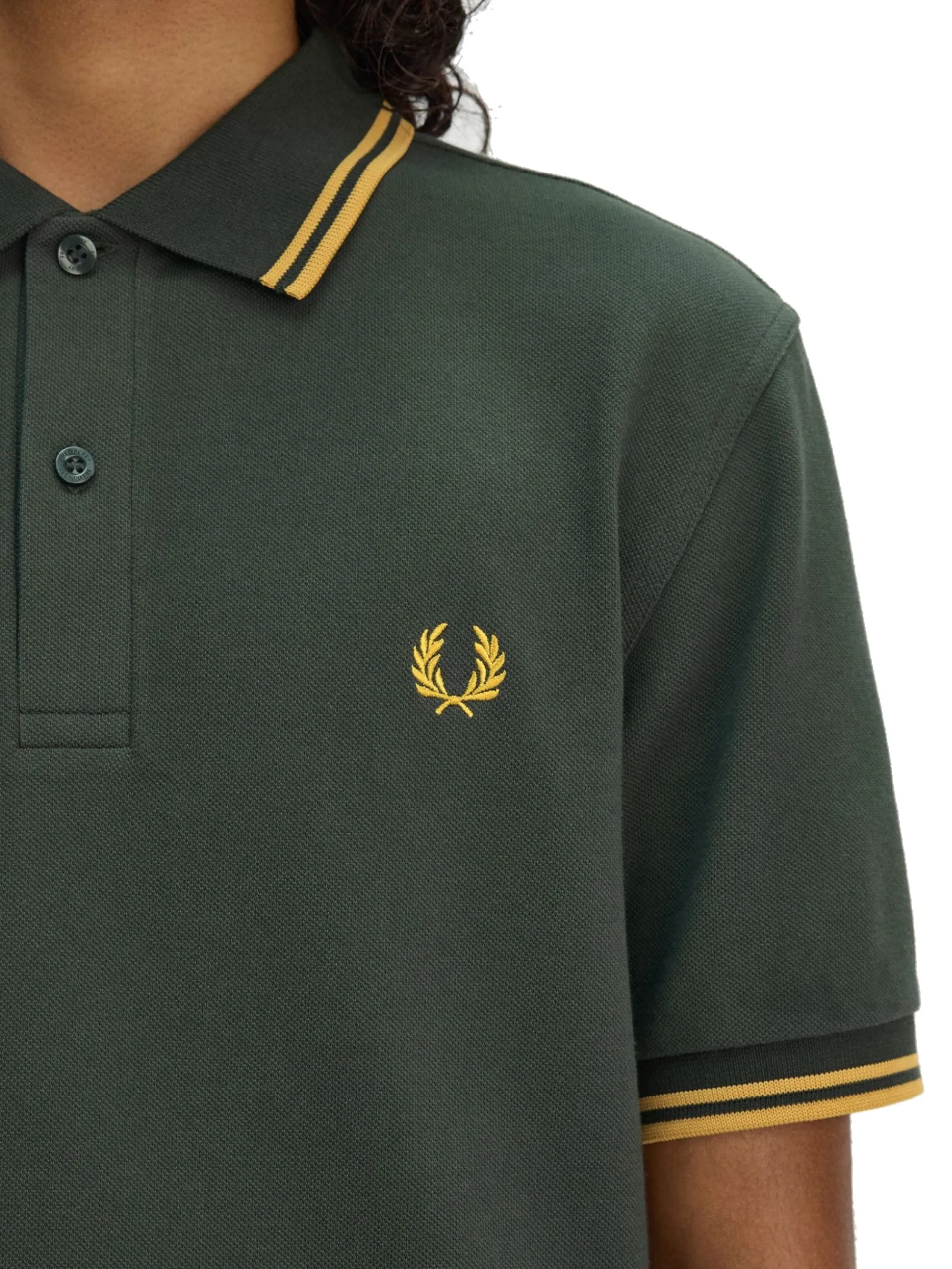 FRED PERRY Polo*Polo verde da uomo inserti oro Twin Tipped M3600