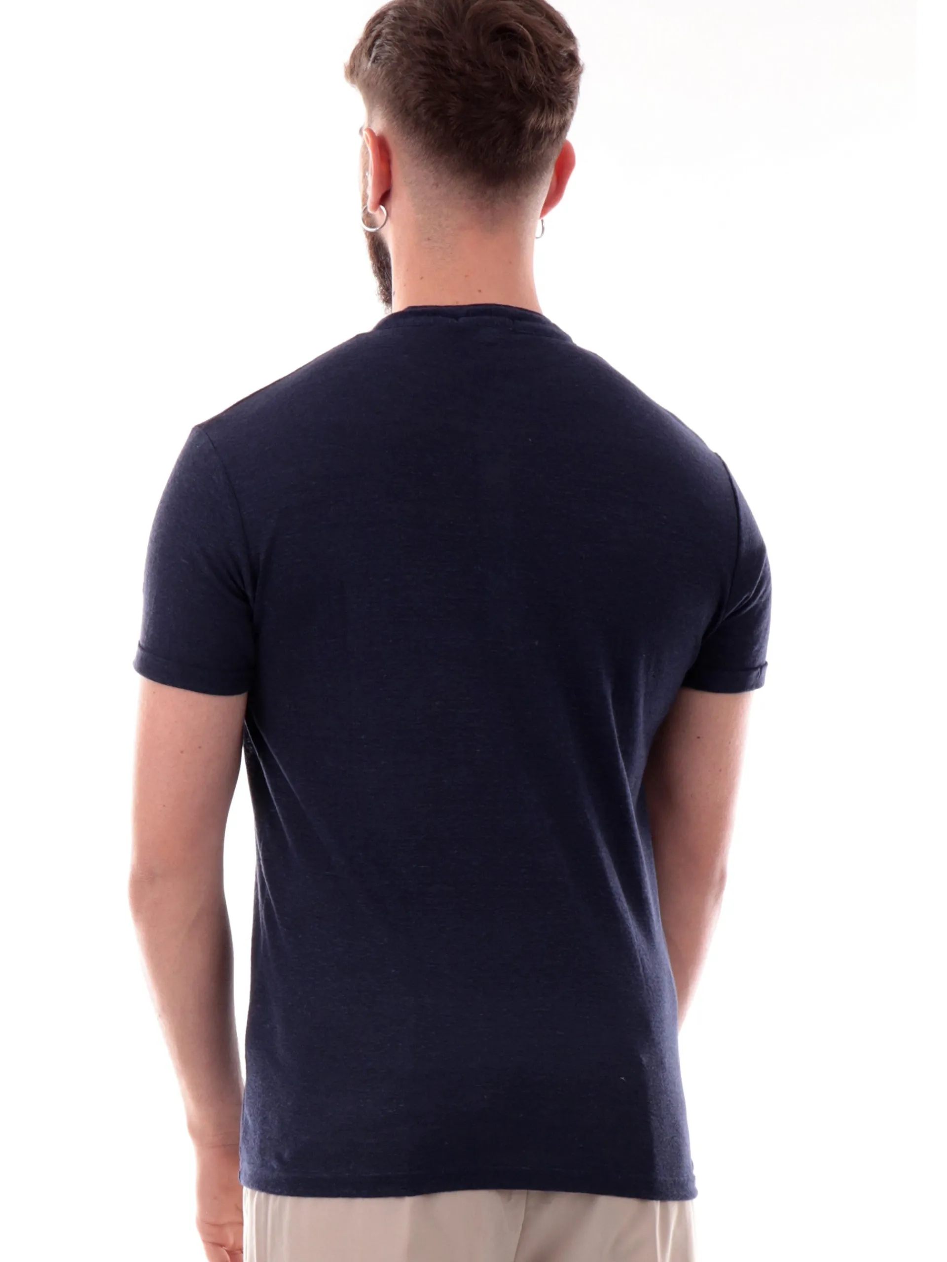 GIANNI LUPO T-Shirt*Polo Serafino blu da uomo in lino GL525LS25