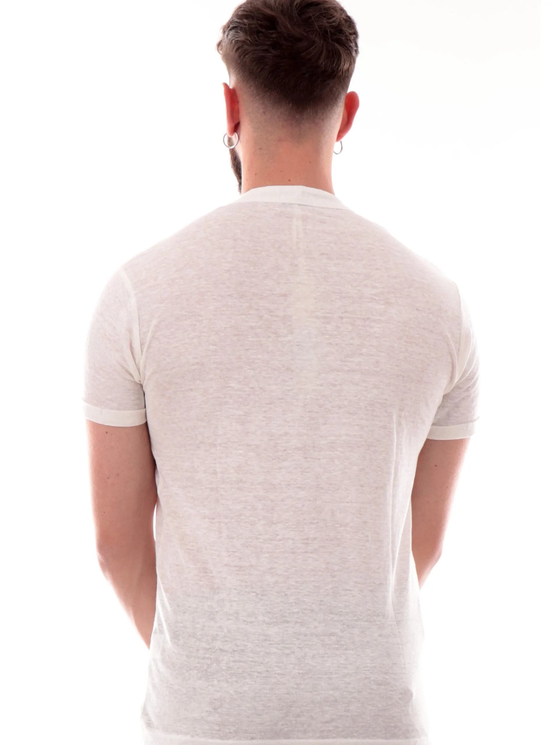 GIANNI LUPO T-Shirt*Polo Serafino bianca da uomo in lino GL525LS25