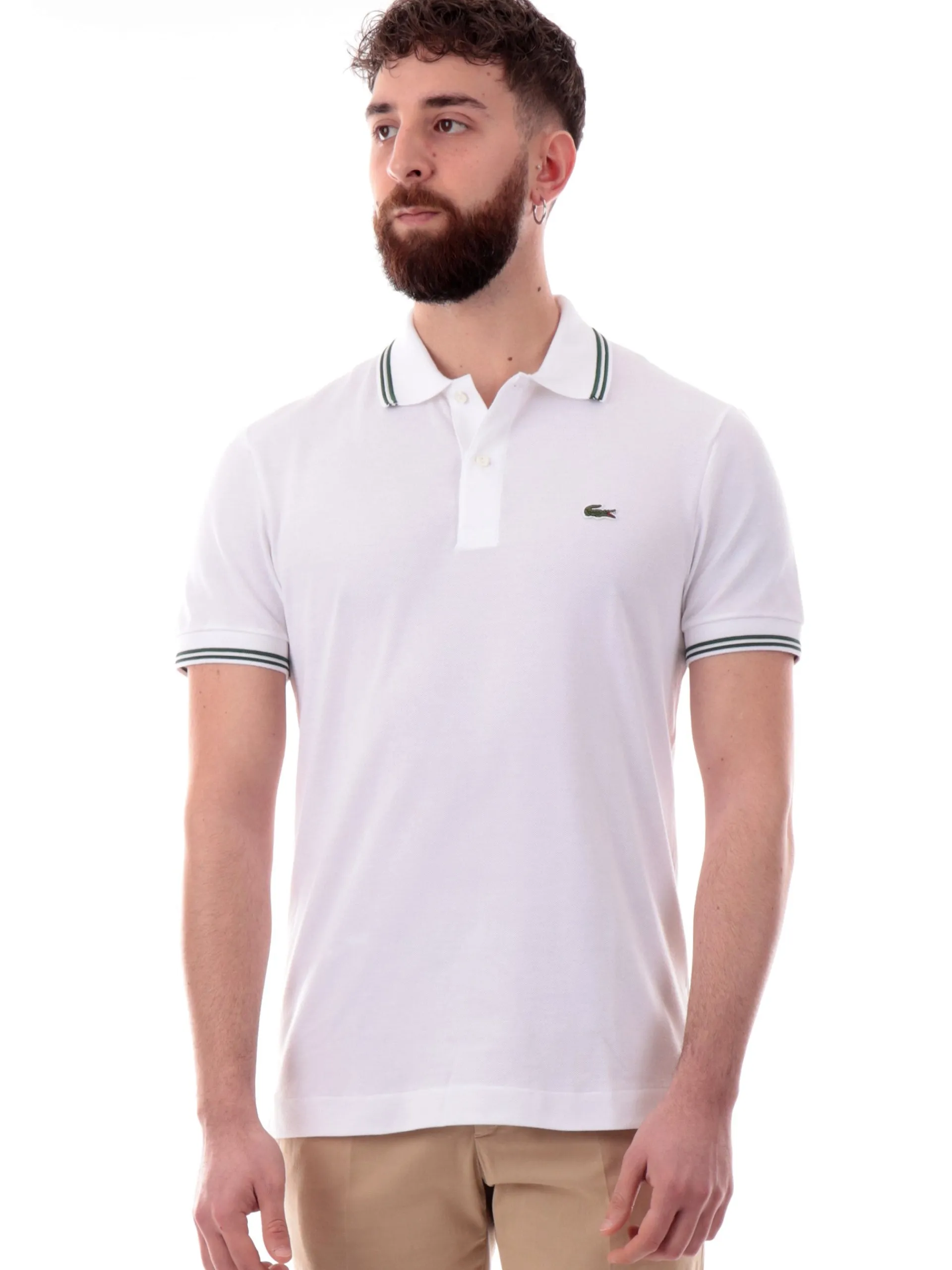 LACOSTE Polo*Polo bianca maniche corte da uomo bande verdi PH9875