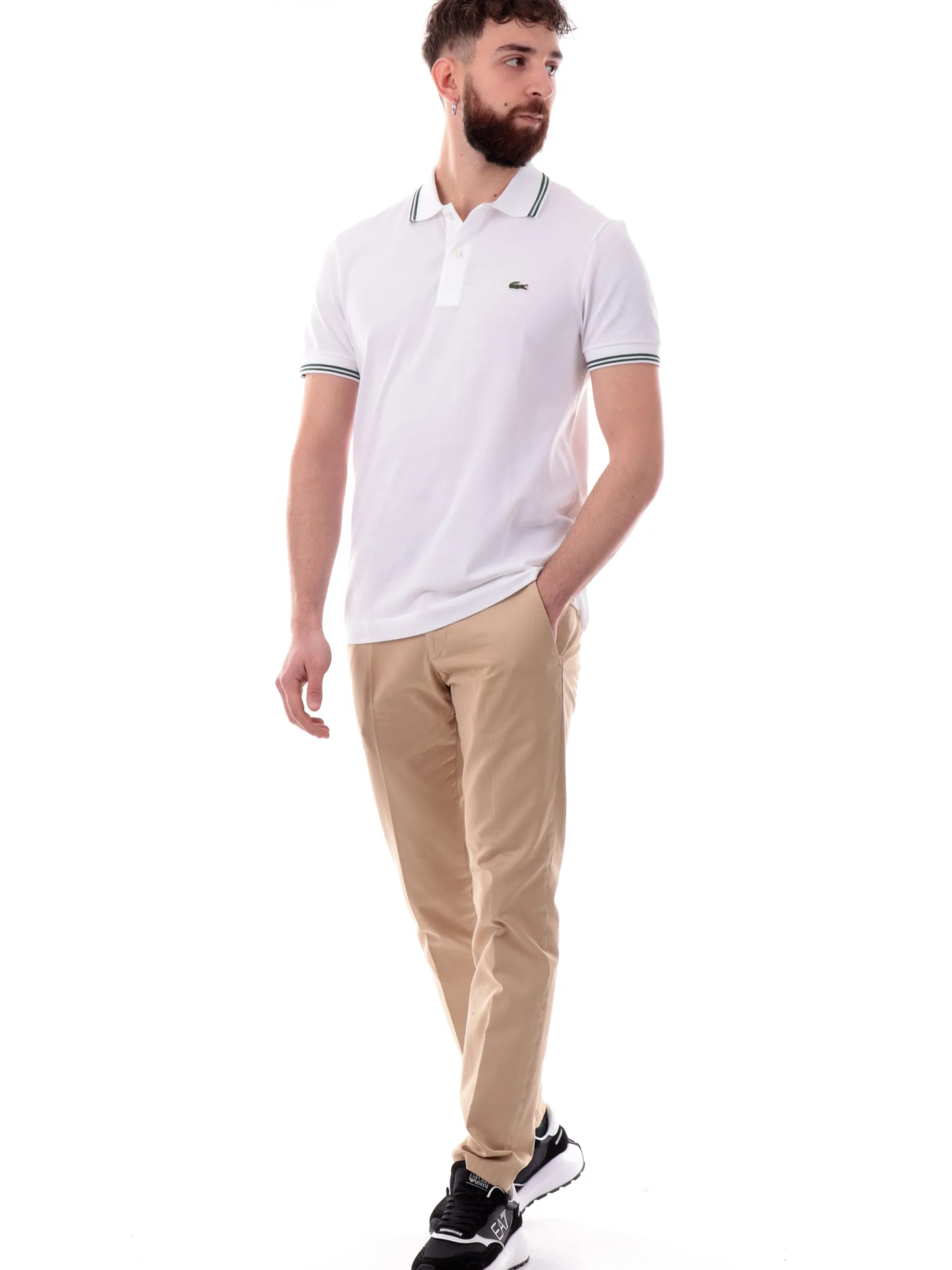 LACOSTE Polo*Polo bianca maniche corte da uomo bande verdi PH9875