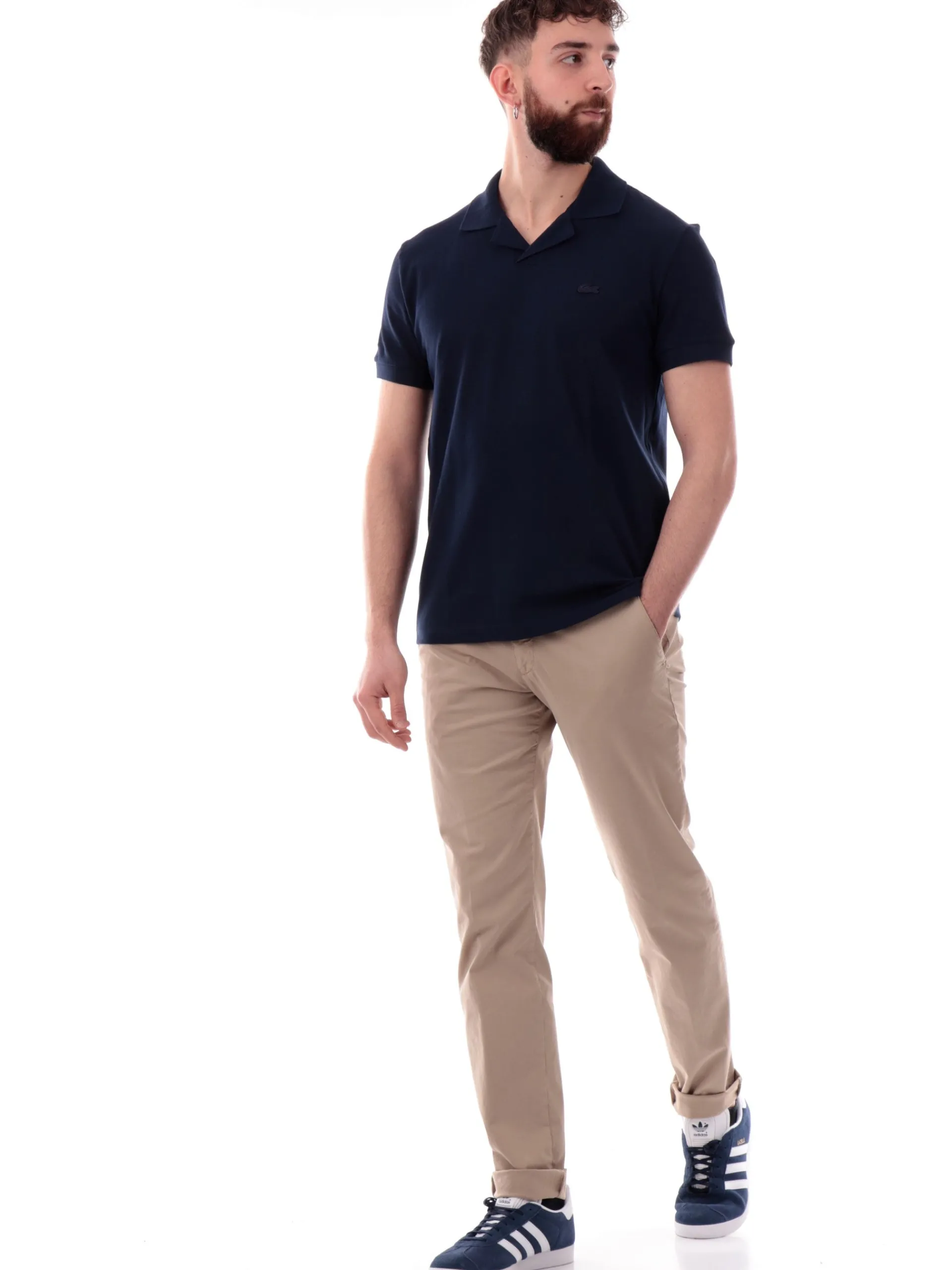 LACOSTE Polo*Polo blu da uomo con scollo e logo tono su tono PH0084