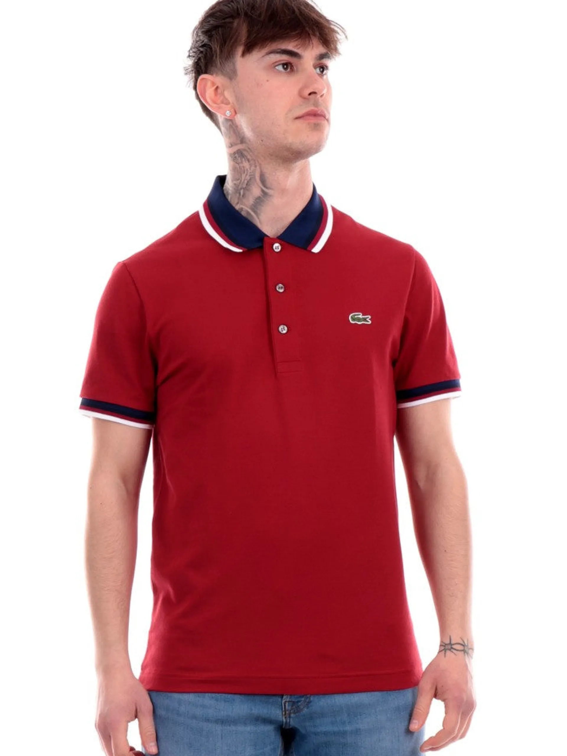 LACOSTE Polo*Polo bordeaux da uomo con bande PH3461