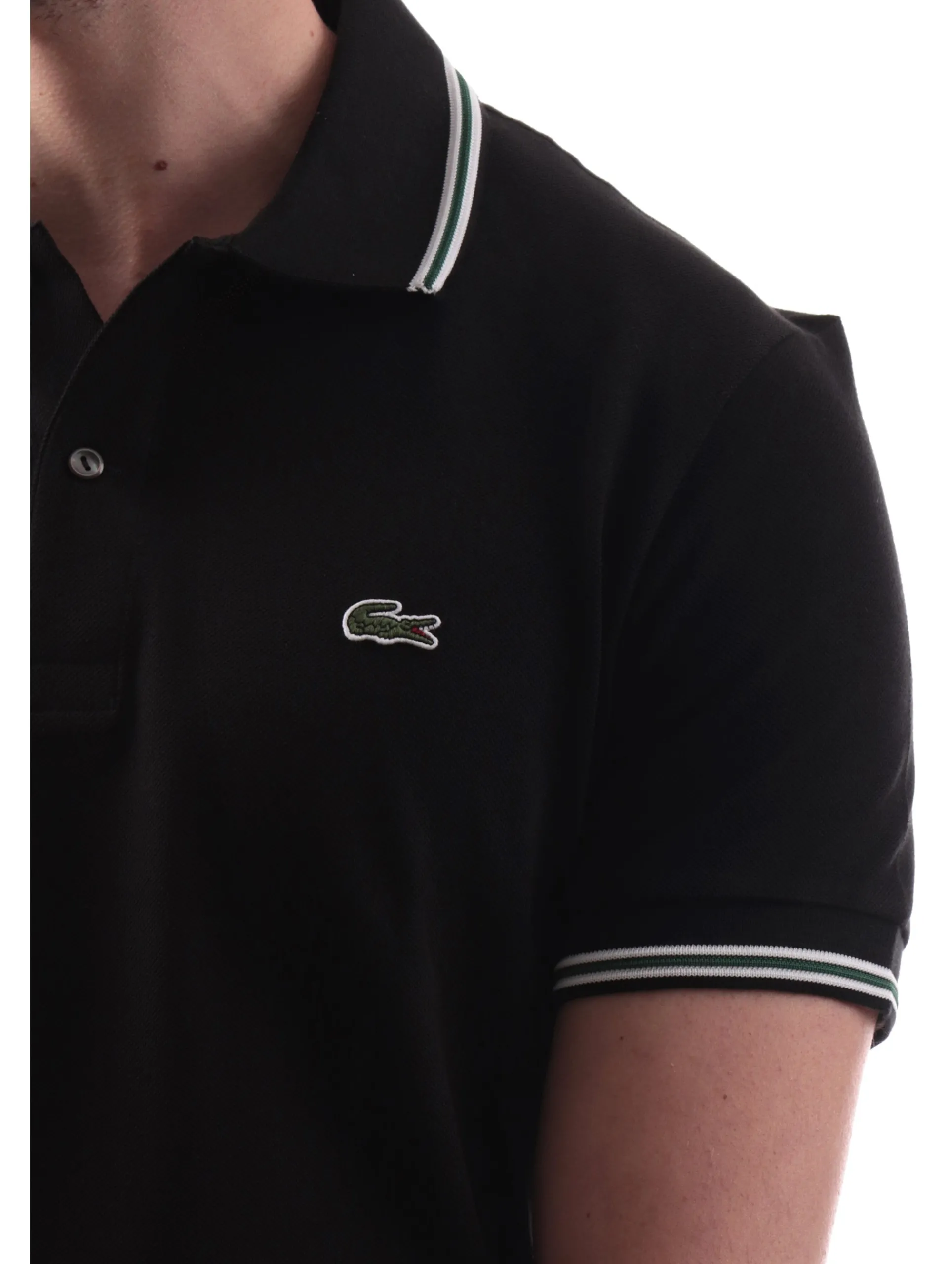 LACOSTE Polo*Polo nera maniche corte da uomo bande verdi PH9875