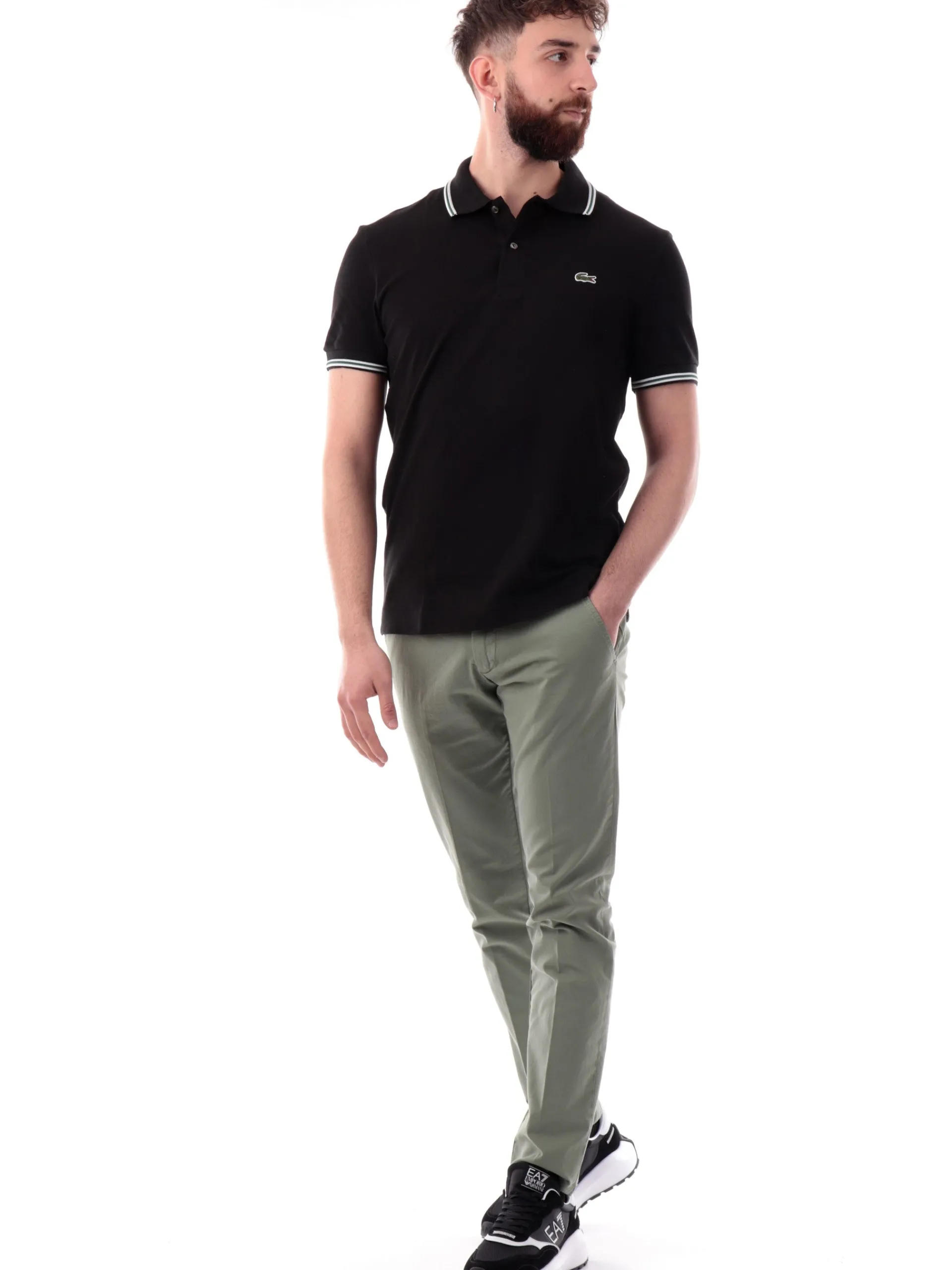 LACOSTE Polo*Polo nera maniche corte da uomo bande verdi PH9875