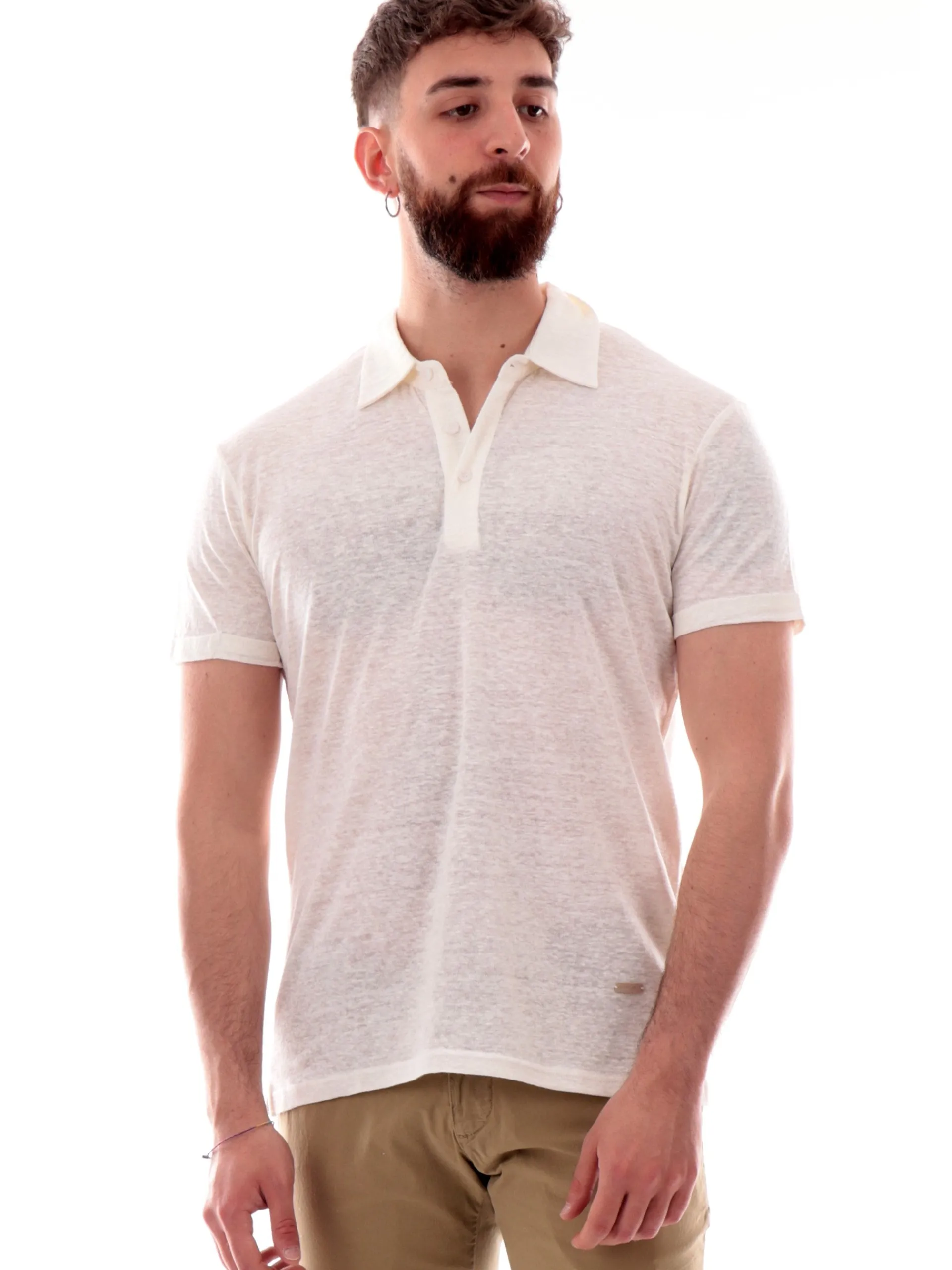 GIANNI LUPO Polo*Polo lino bianca da uomo tessuto in maglia GL1083FS25