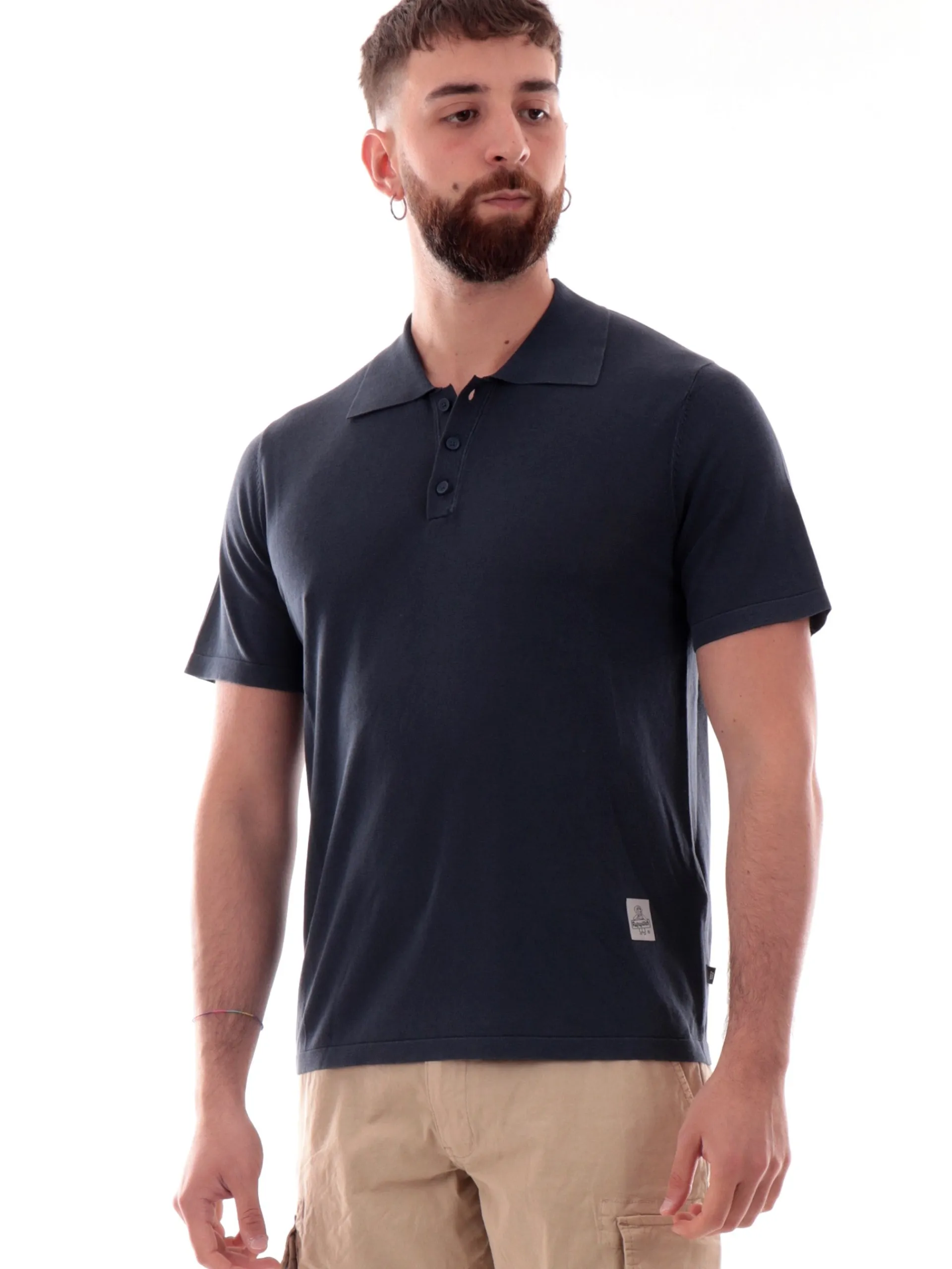 REFRIGIWEAR Polo*Polo in filo blu da uomo slim fit Knitted M35300
