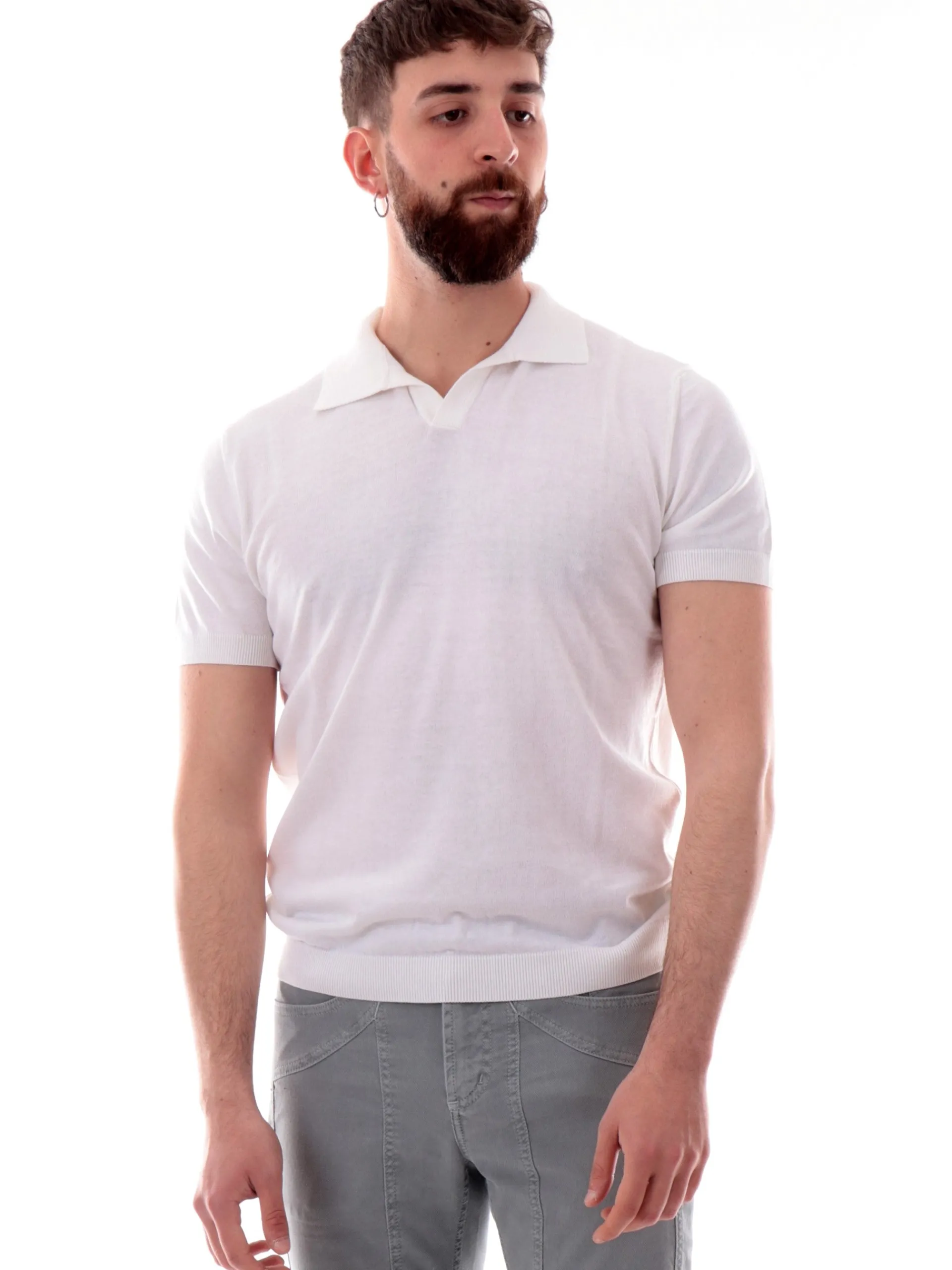 VELK Polo*Polo bianca scollo a V da uomo Derby RS635Y