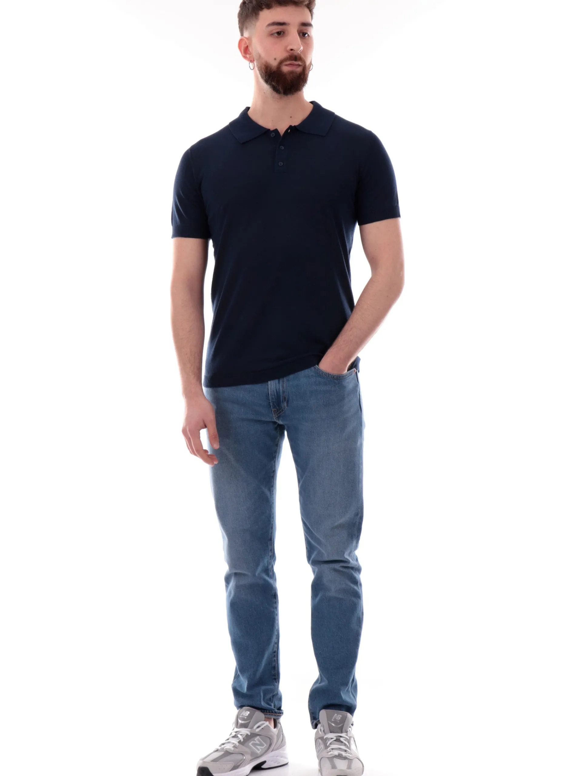 YES ZEE Polo*Polo maniche corte blu da uomo logo ricamato M718DH00