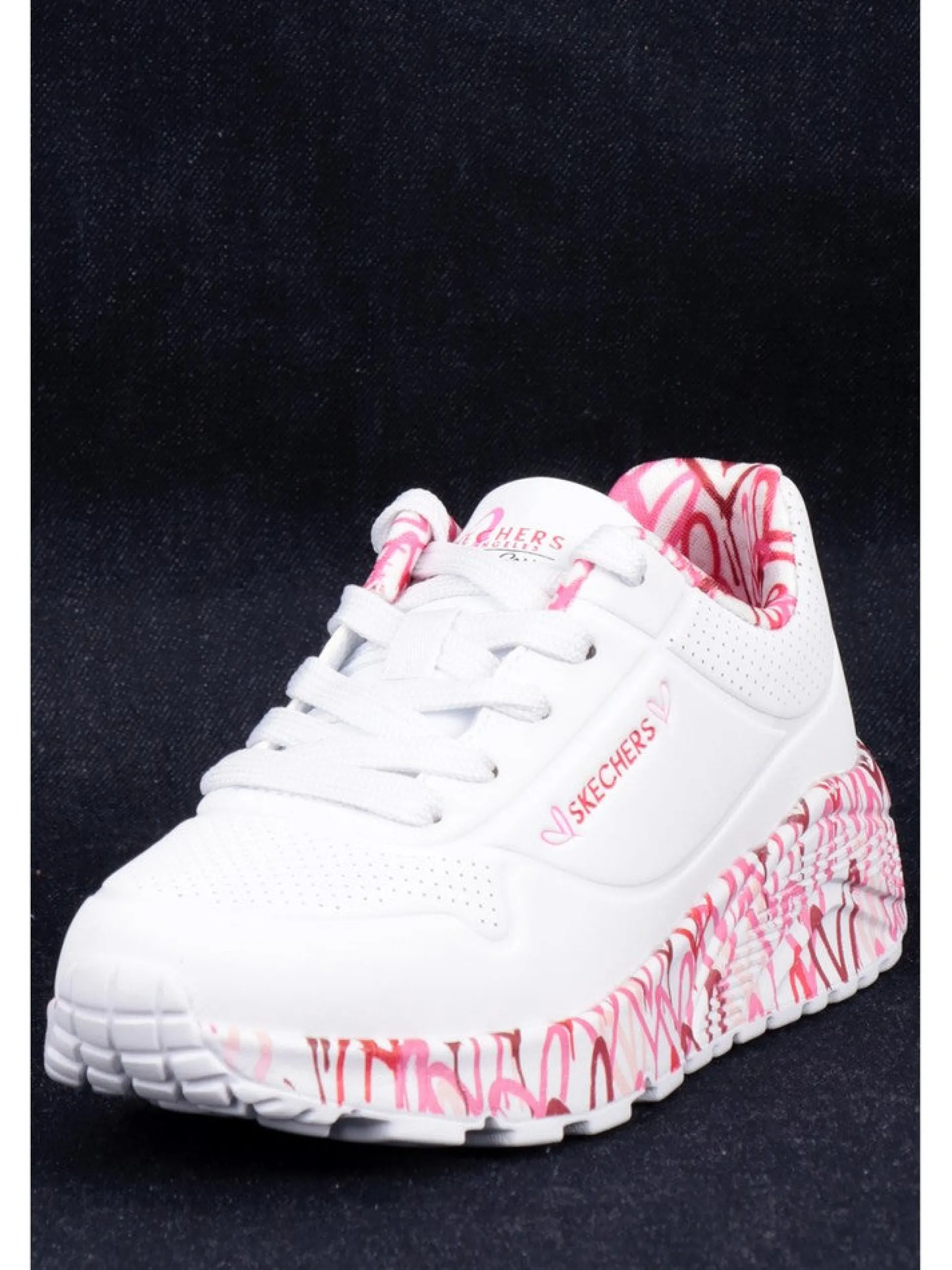 SKECHERS Sneakers*Scarpe bianche da bambina con cuori Uno Lite Lovely Luv 314976L
