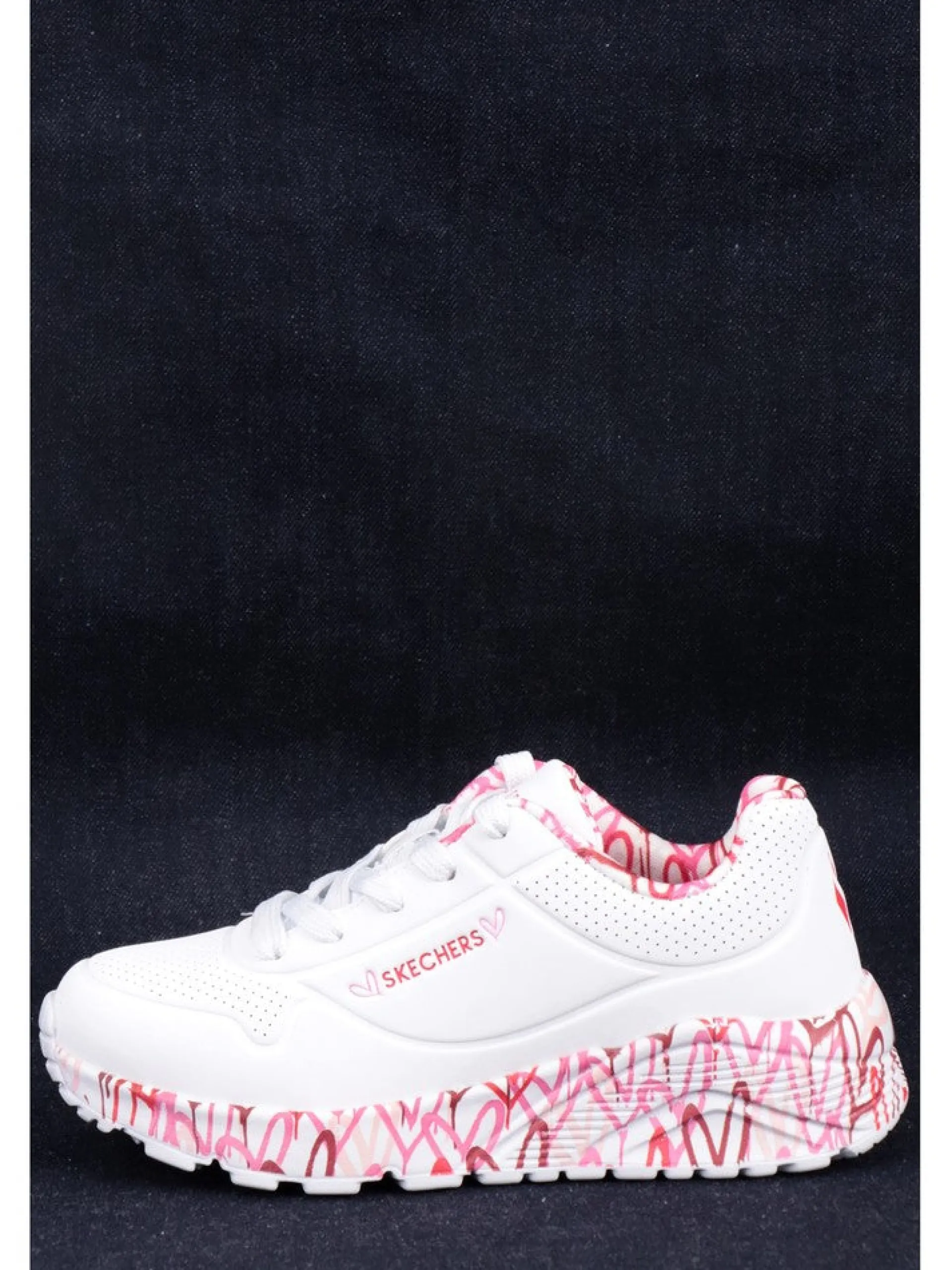 SKECHERS Sneakers*Scarpe bianche da bambina con cuori Uno Lite Lovely Luv 314976L