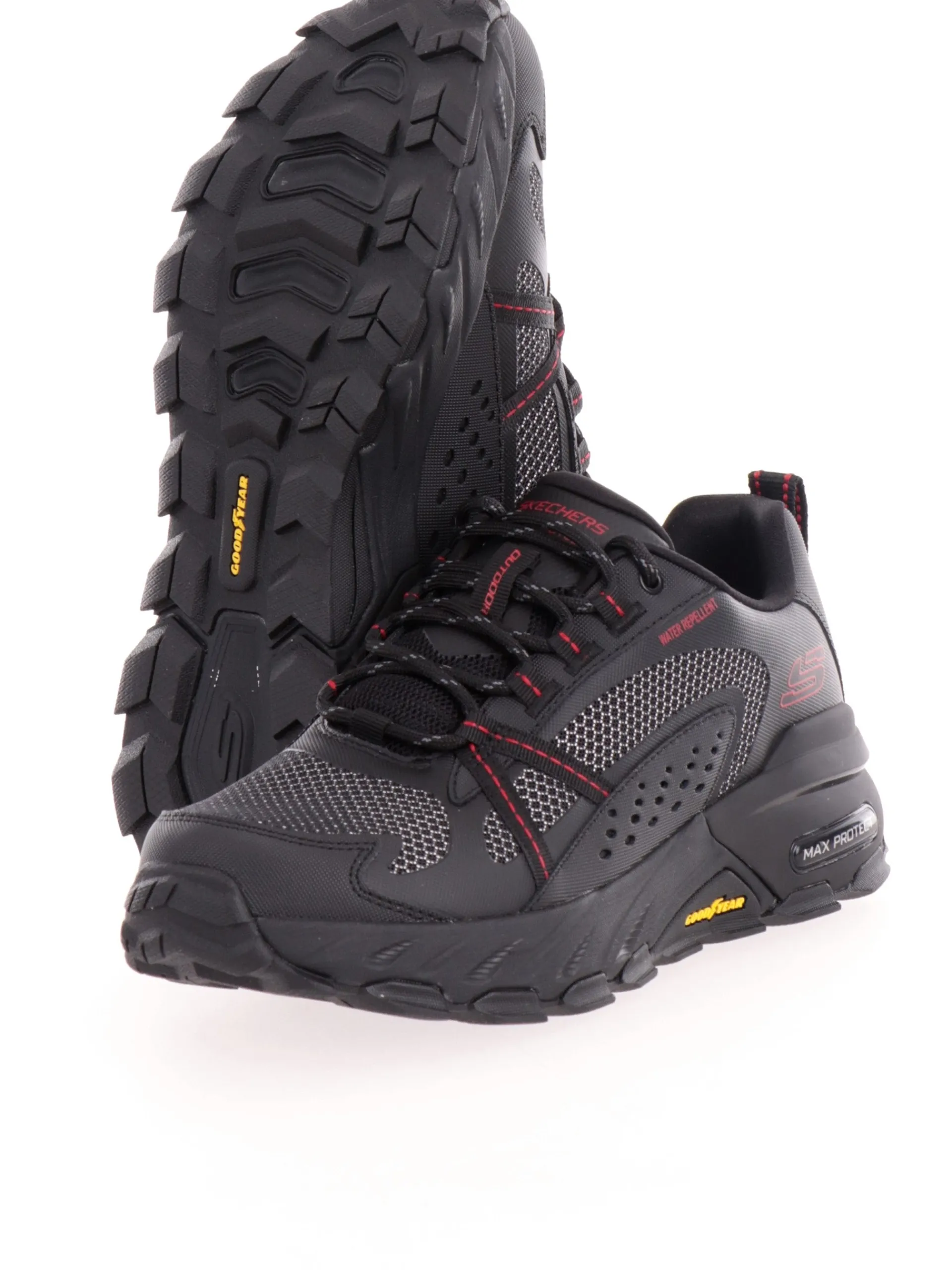 SKECHERS Sneakers*Scarpe nere e rosse da Uomo Max Protect Suola Good Year Water Repellent 237303